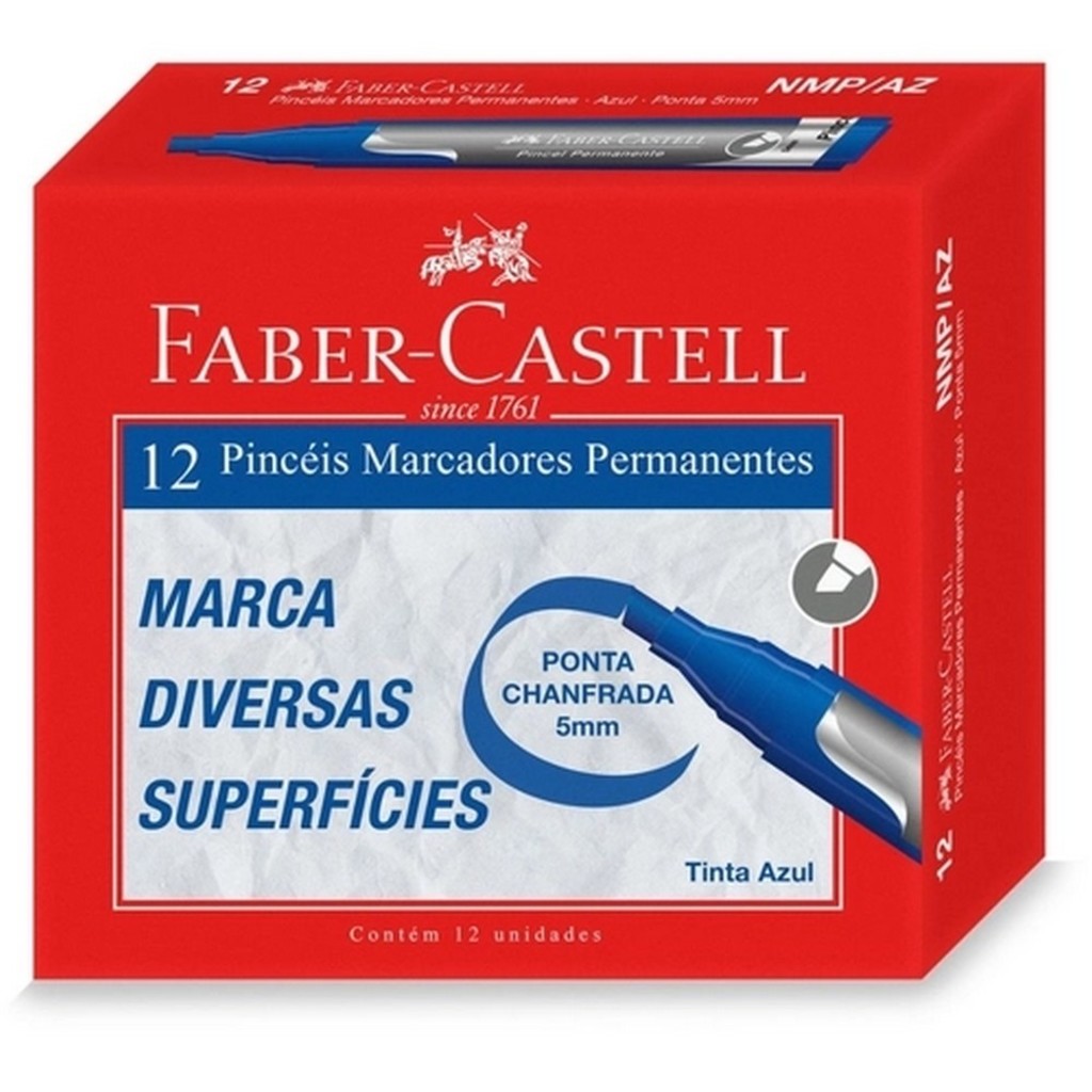 Caneta Marcador Permanente 5,0mm Caixa com 12 Unidades Azul - Faber Castell - NMP/AZ