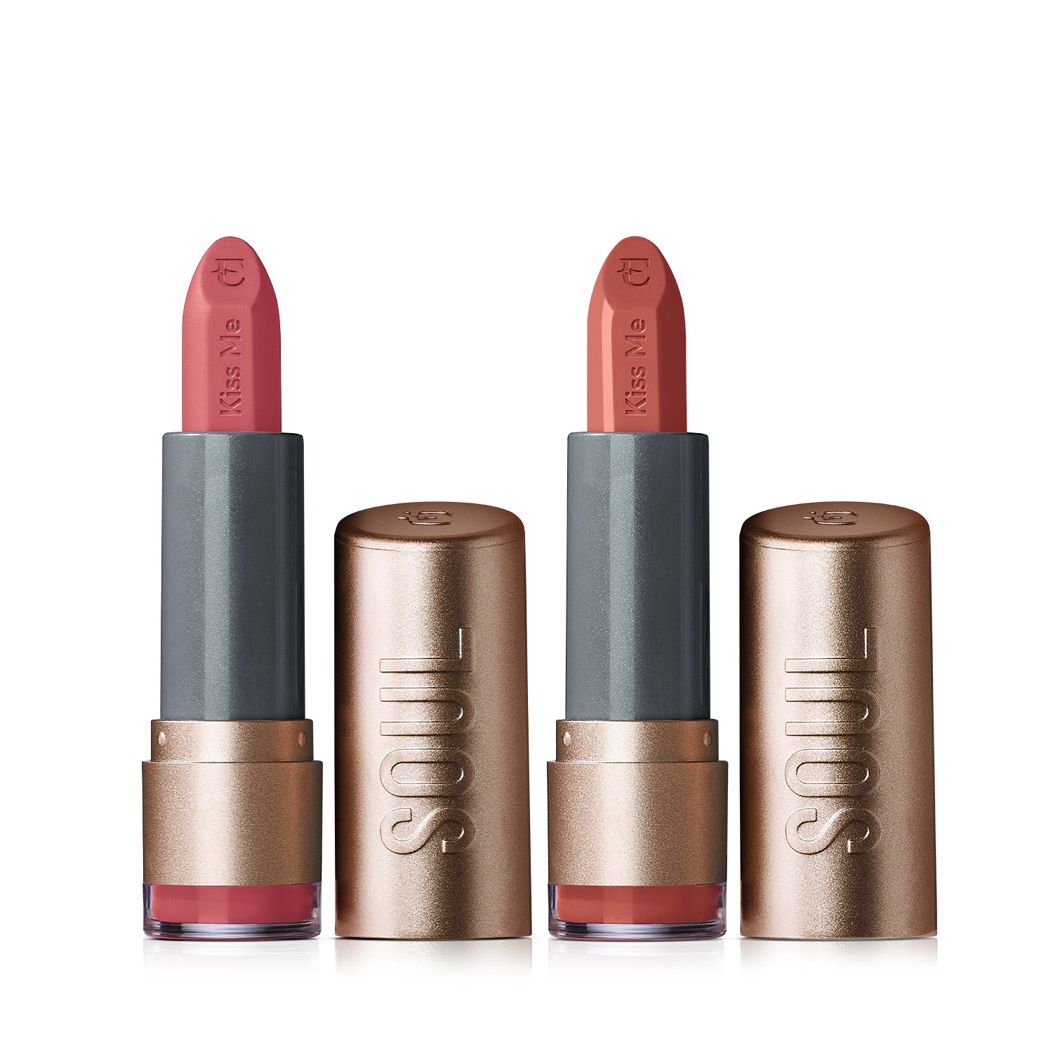 Combo Soul Kiss Me: Batom Mate Rose Único 3,7g + Batom Hidratante Rosa Nude Veludo 3,7g