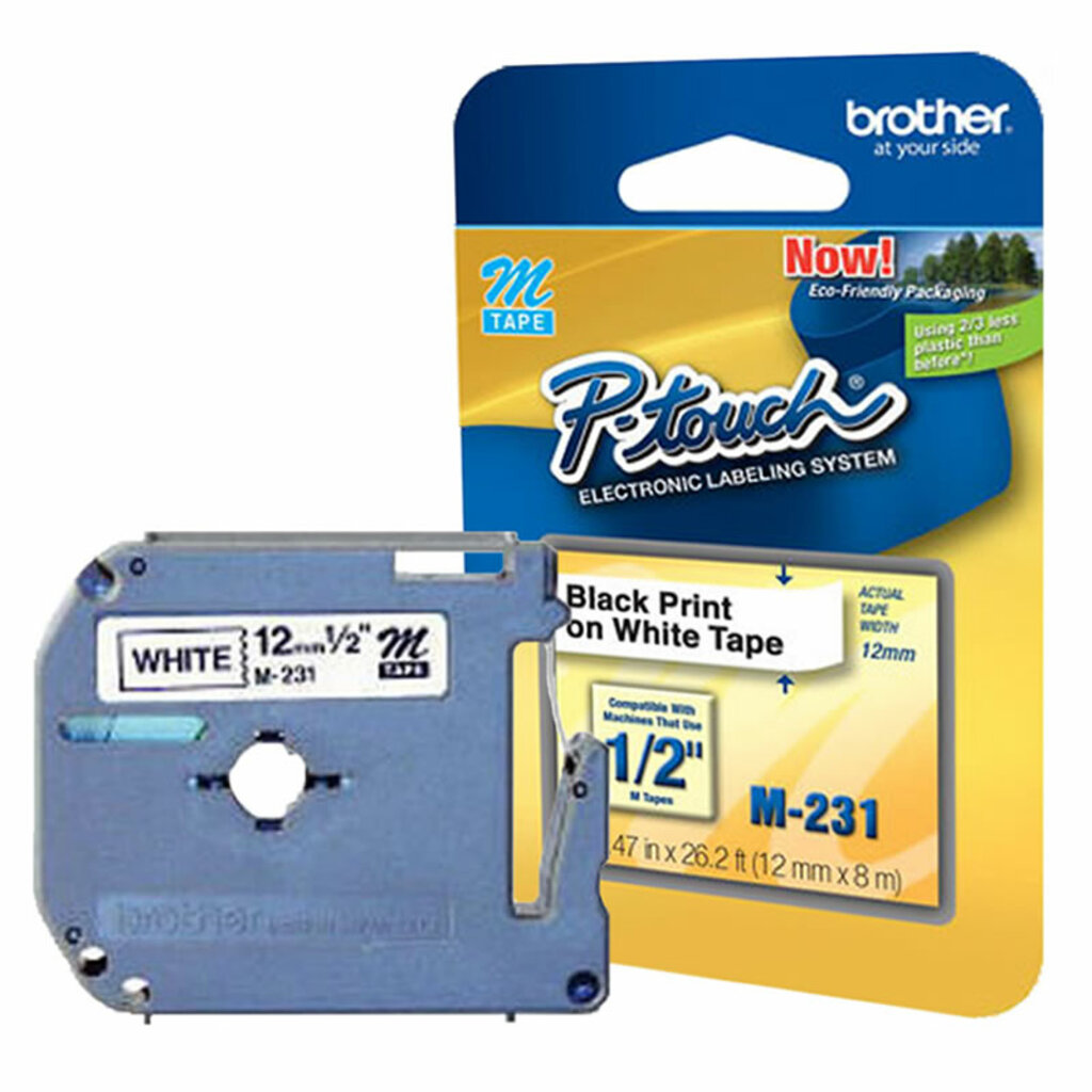 Fita Rotuladora Brother M231 Original 12 mm 8 Metros Preto no Branco -  M231