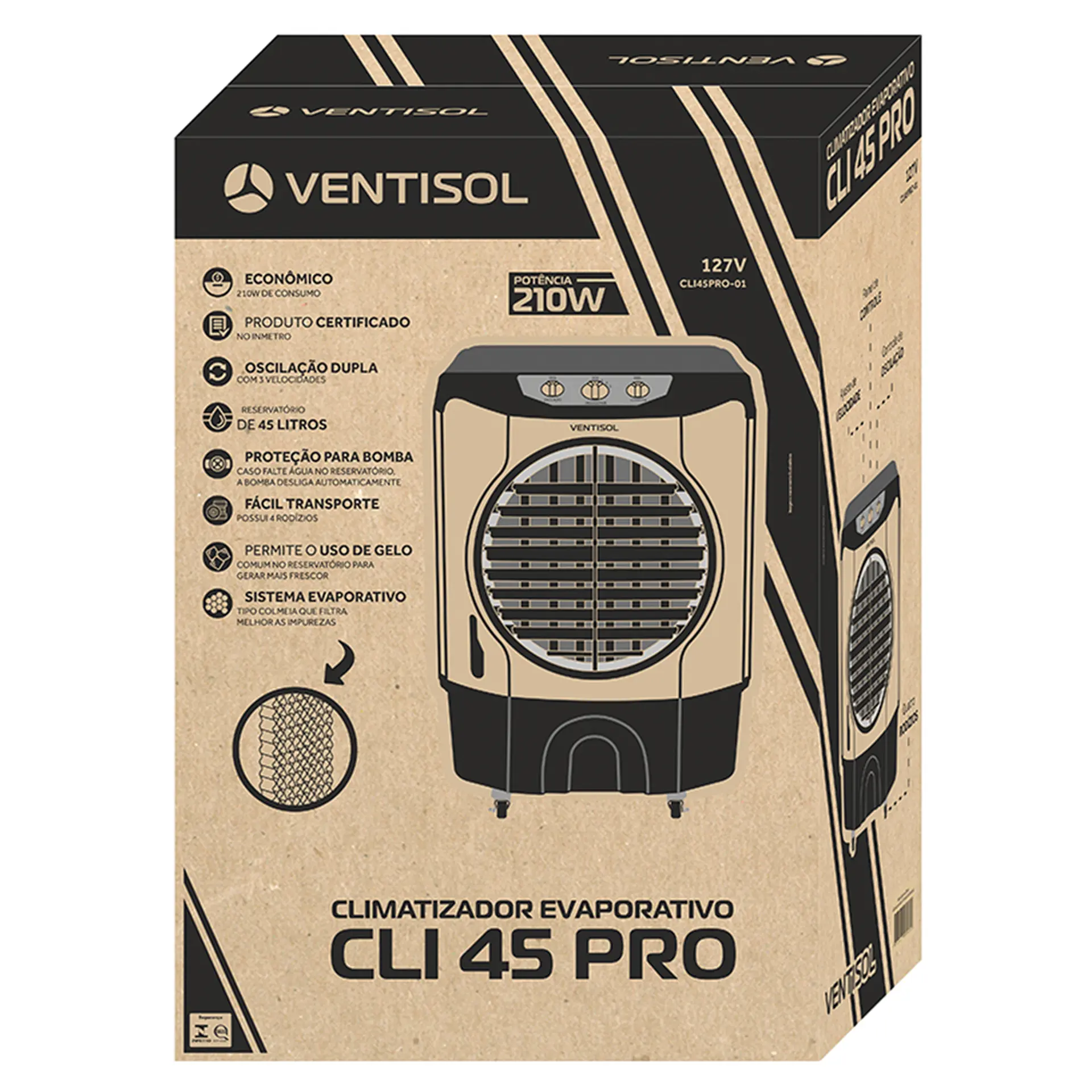 Climatizador de Ar Ventisol CLI45 PRO-02 45L 3 Velocidades - 110 Volts