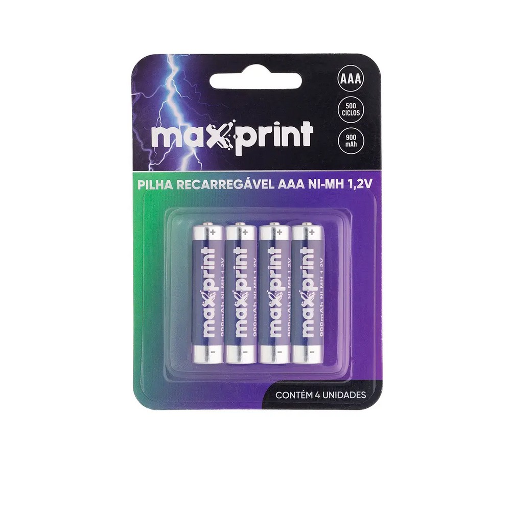 Pilha Recarregável AAA 900mAh Maxprint 75000046 Blister 4 Pilhas