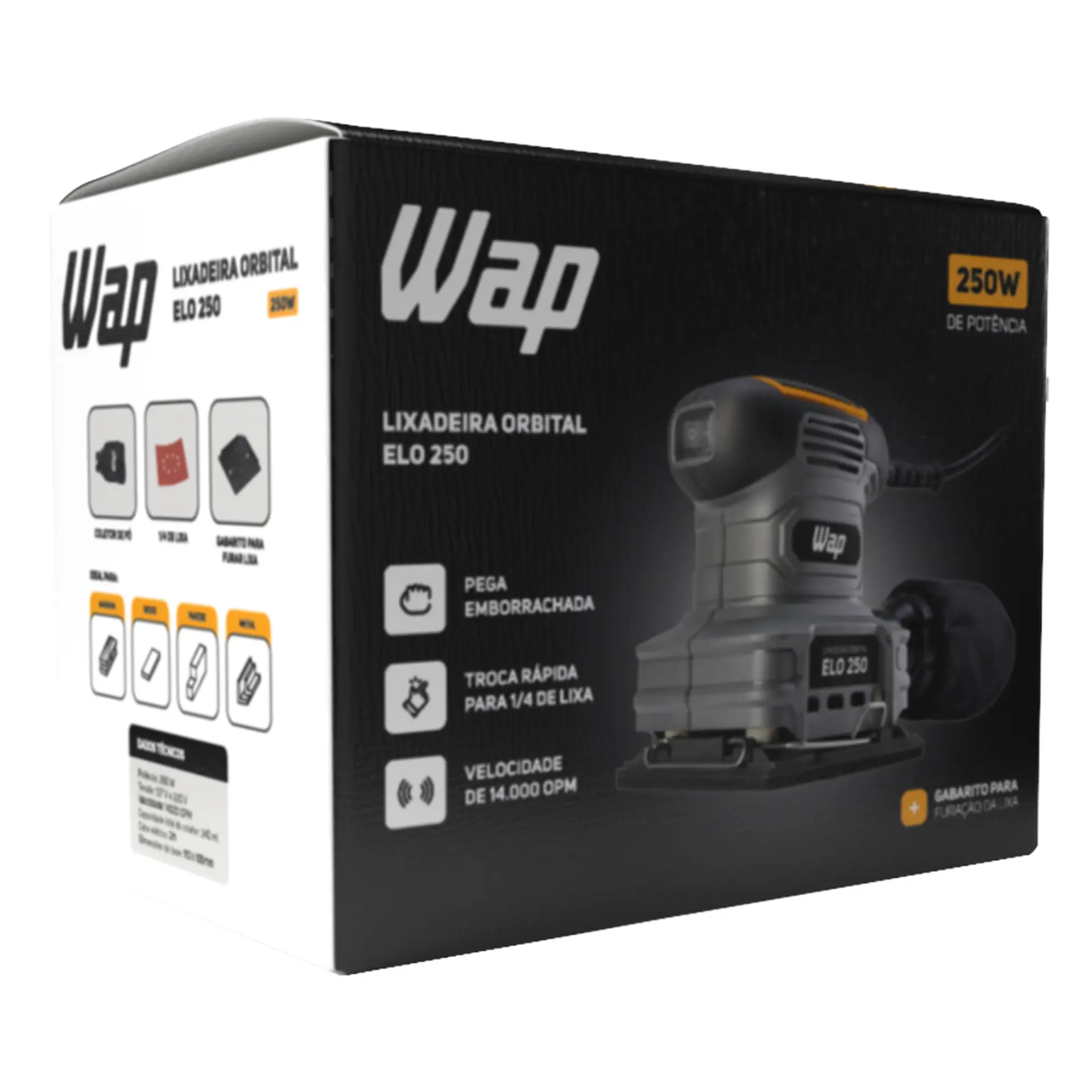 Lixadeira Orbital Wap Ergonômica 1/4" 250W 14000 OPM ELO 250 - Cinza - 110 Volts