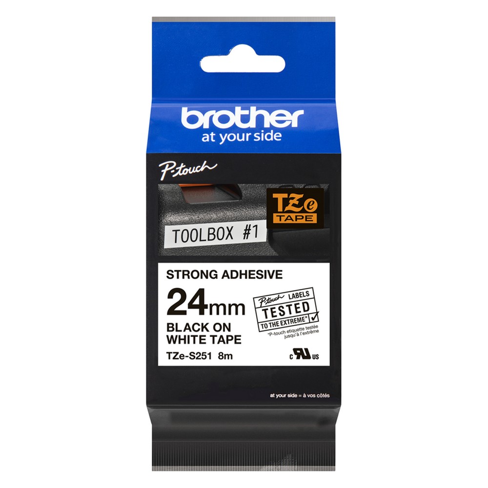 Fita Rotuladora Brother TZES251 Original Ecológica Industrial 24mm 8m Preto no Branco