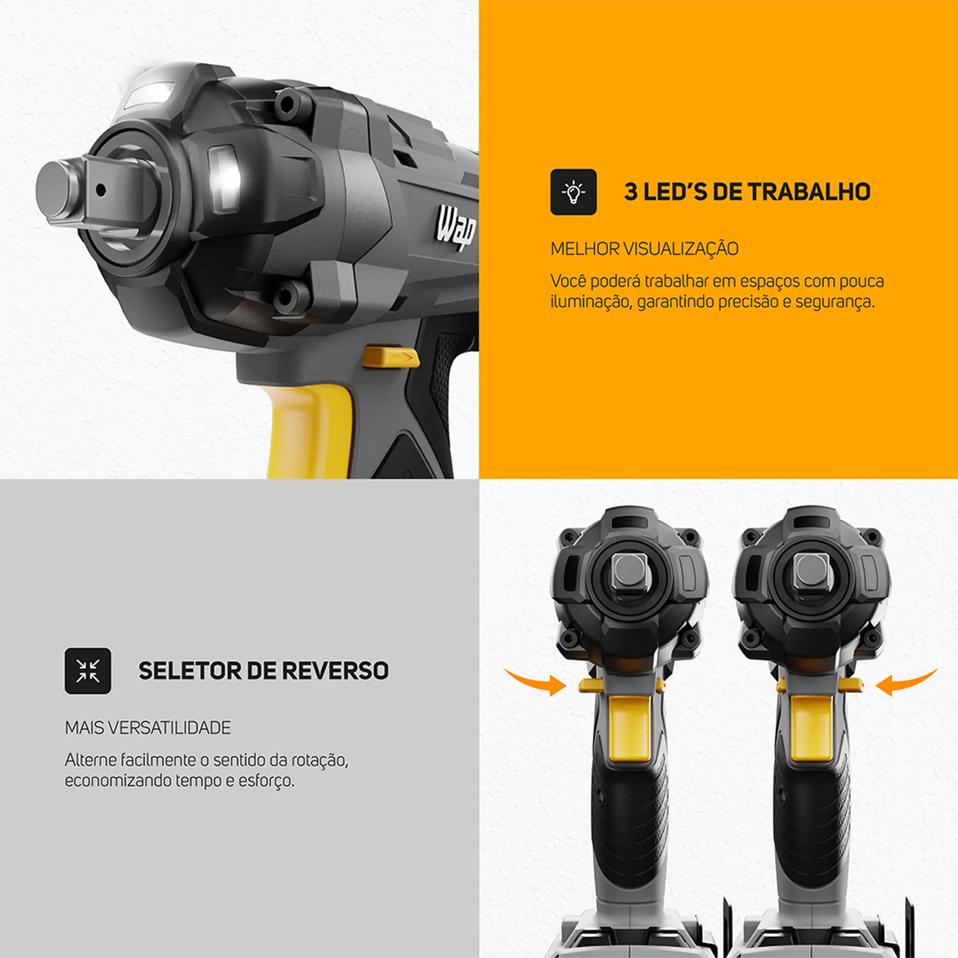 Chave de impacto Wap 1/2 21V a Bateria CH01 - Cinza/Amarelo - Bivolt