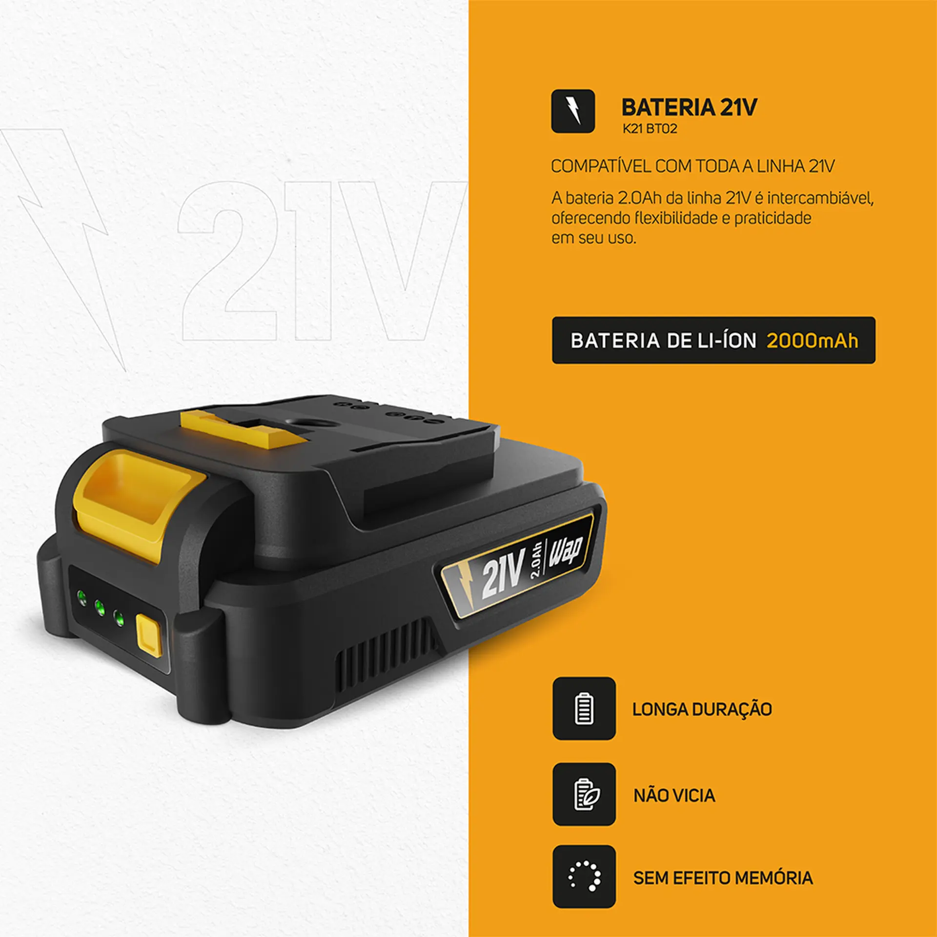 Chave de impacto Wap 1/2 21V a Bateria CH01 - Cinza/Amarelo - Bivolt