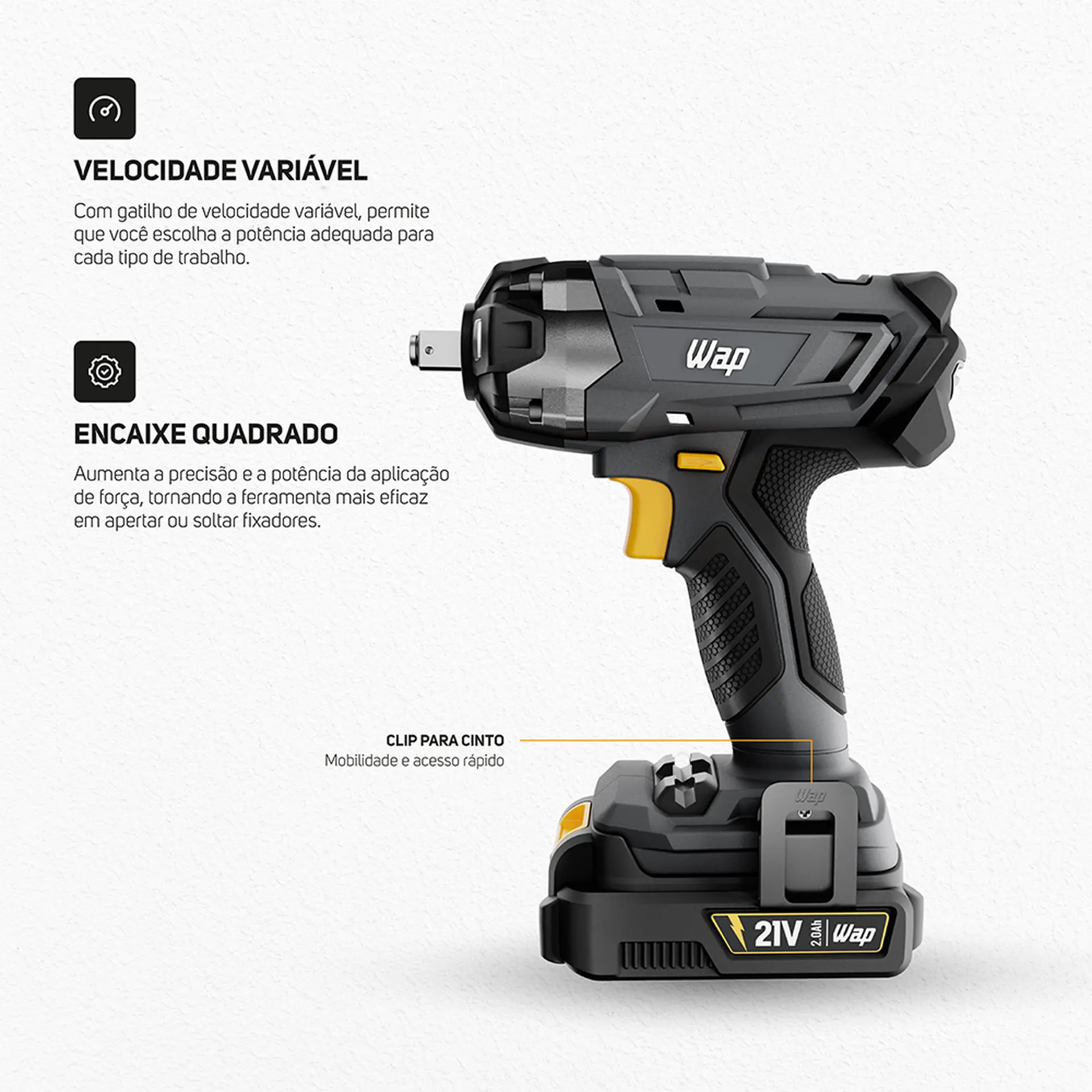 Chave de impacto Wap 1/2 21V a Bateria CH01 - Cinza/Amarelo - Bivolt