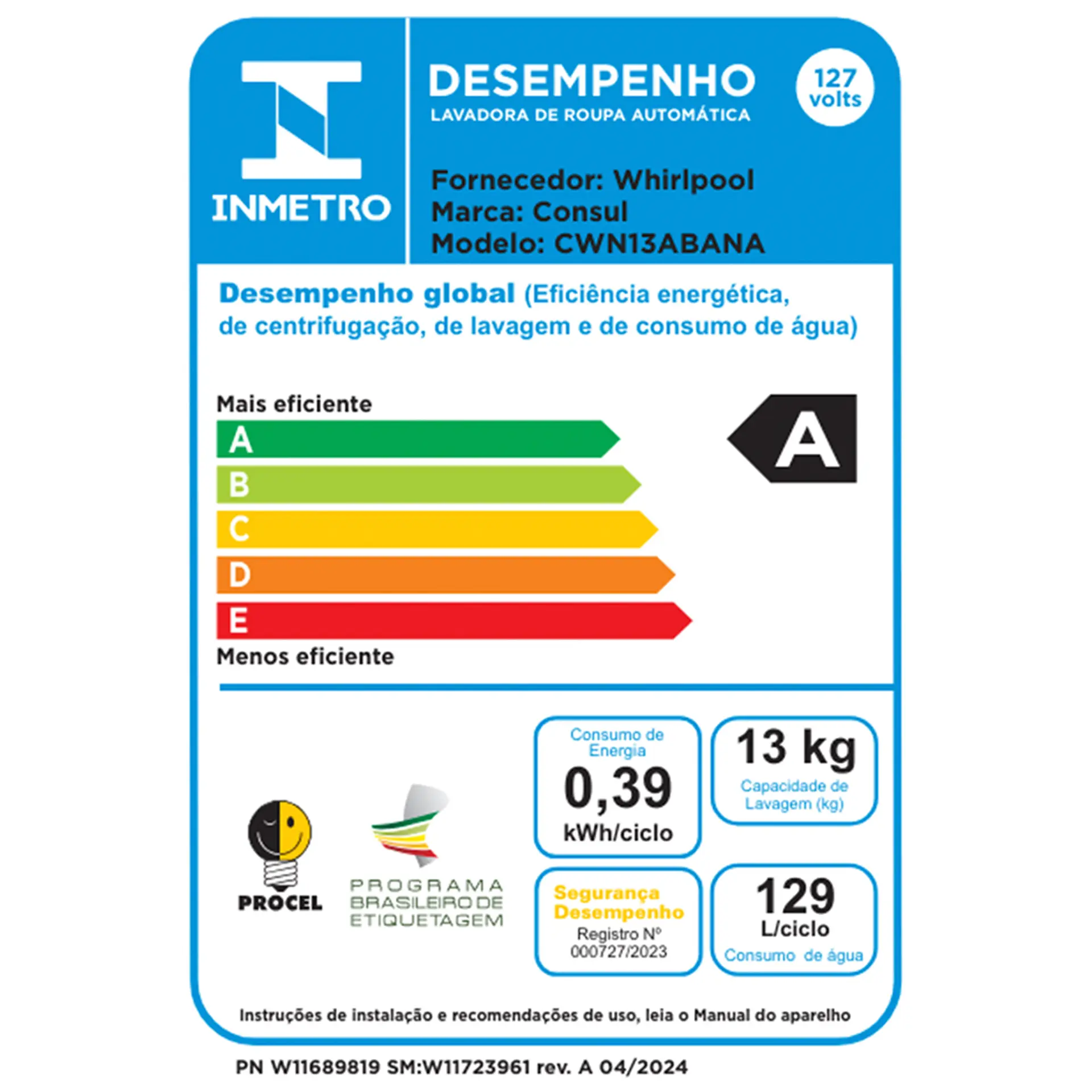 Máquina de Lavar Consul 13kg Automática 12 Programas CWN13AB - Branco - 110 Volts
