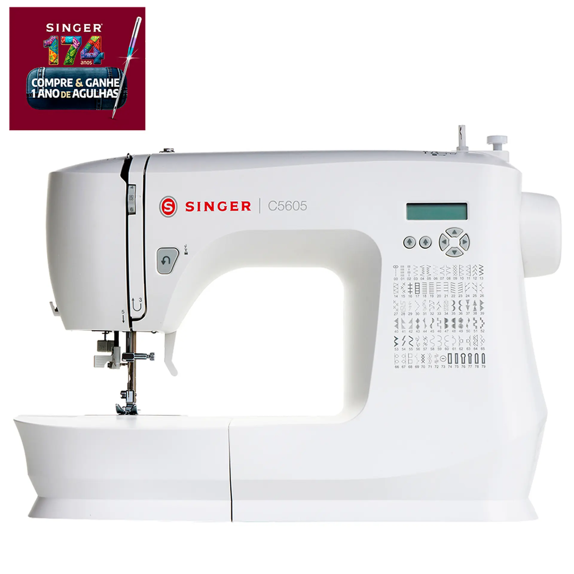 Máquina de Costura Eletrônica Singer C5605 80 Pontos com 6 Casas de Botão - Branco - 110 Volts