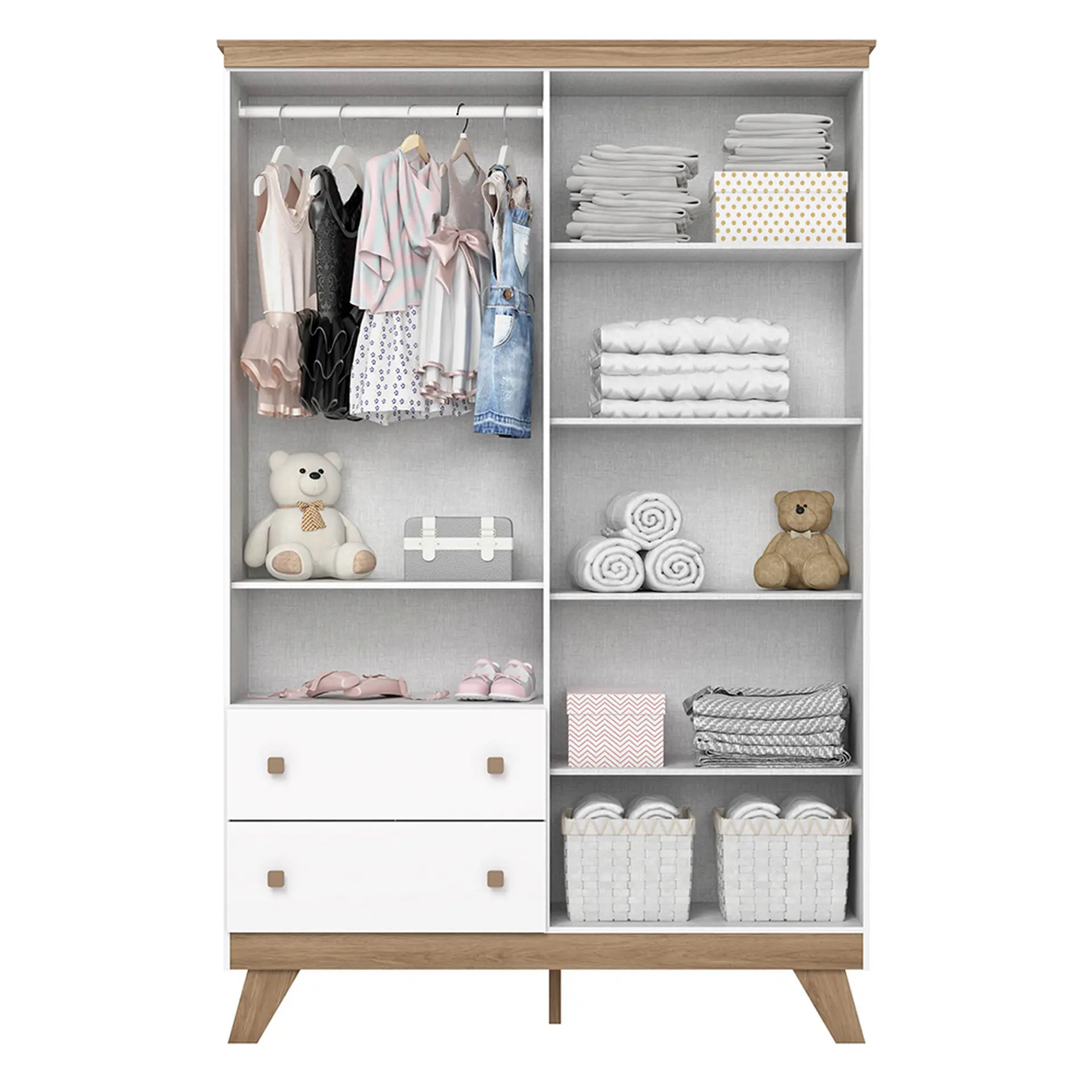 Quarto Infantil 3 Peças MDP MDF Henn Confete - Branco/Jequitiba HP