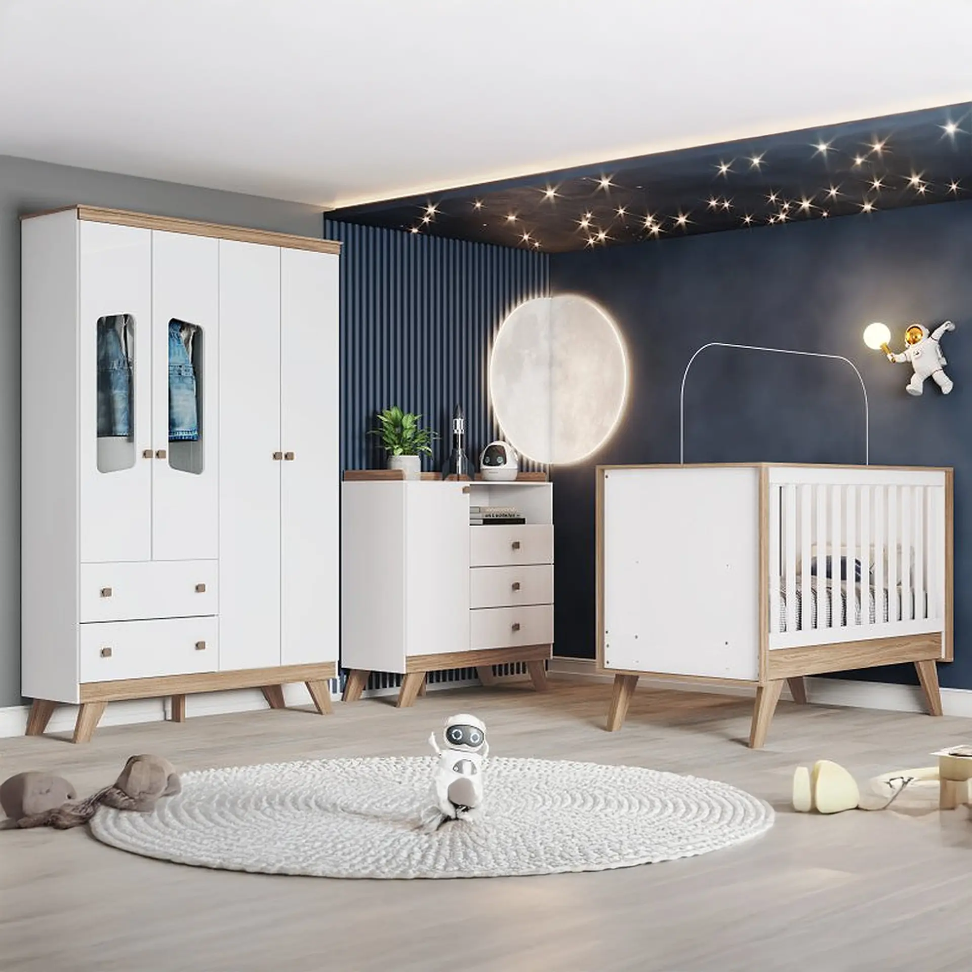 Quarto Infantil 3 Peças MDP MDF Henn Confete - Branco/Jequitiba HP
