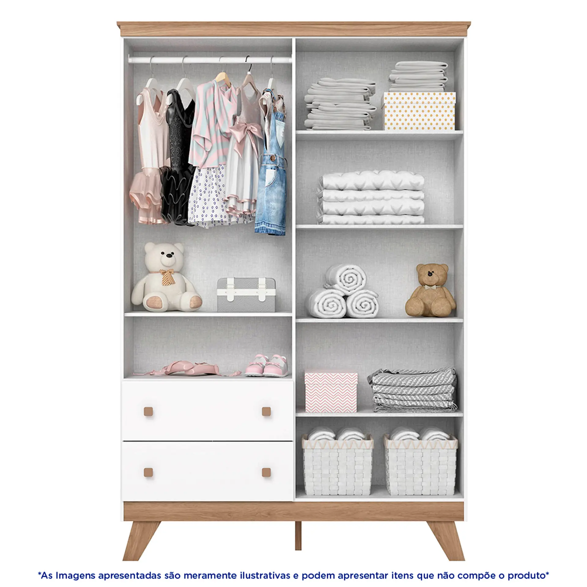 Quarto Infantil 3 Peças MDP MDF Henn Confete - Branco/Jequitiba HP