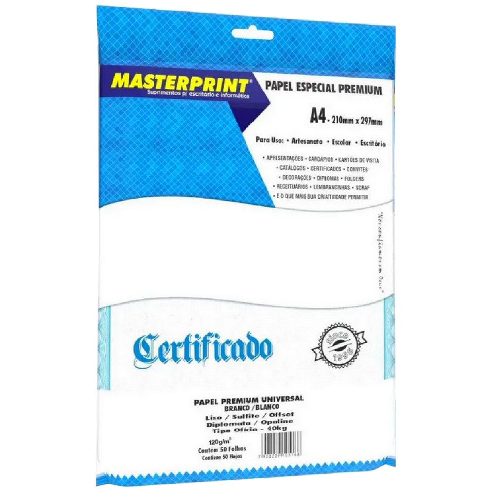 Papel Premium Branco Opaline A4 50 Folhas 120g Masterprint 121010009