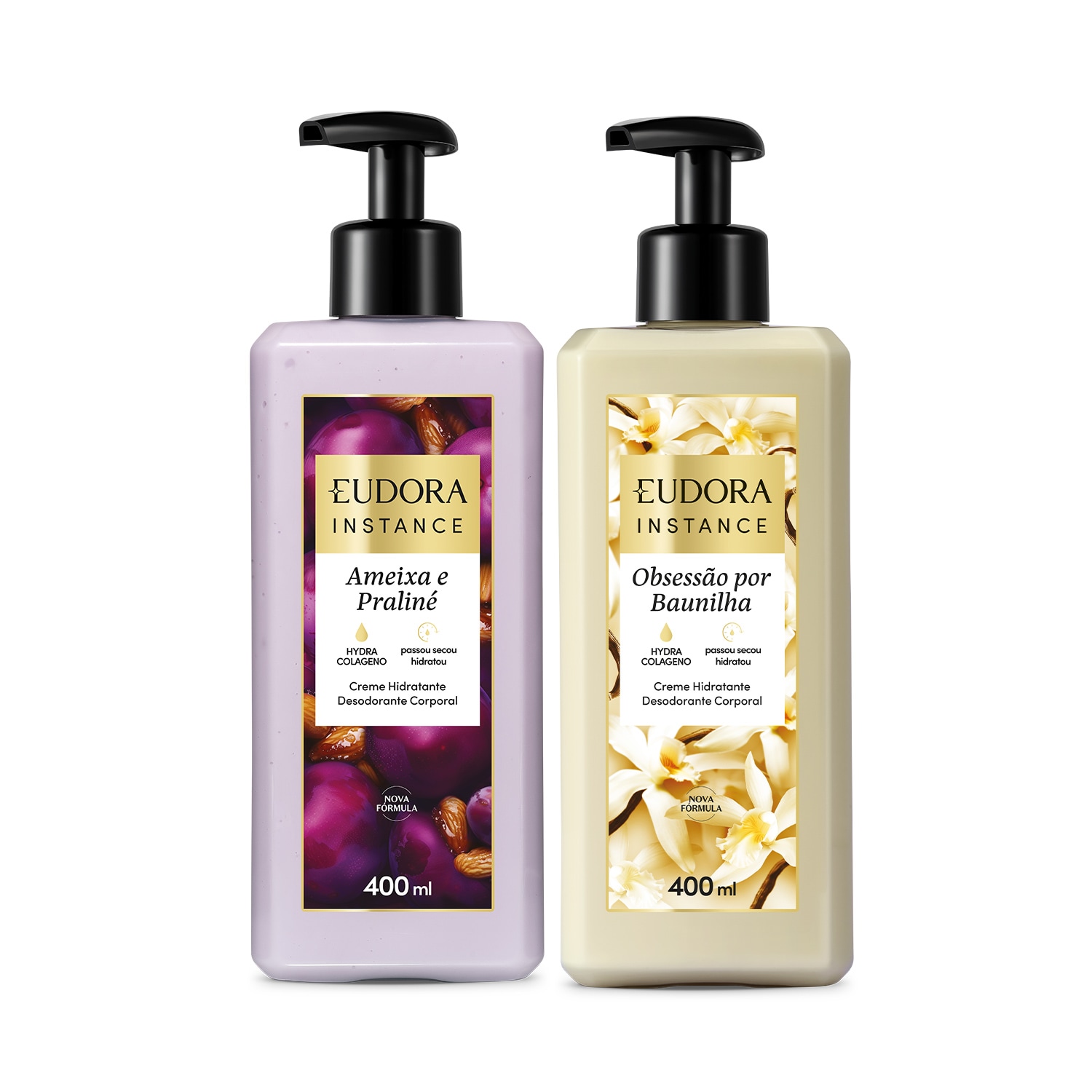 Combo Creme Corporal Instance: Baunilha 400ml + Ameixa e Praliné 400ml