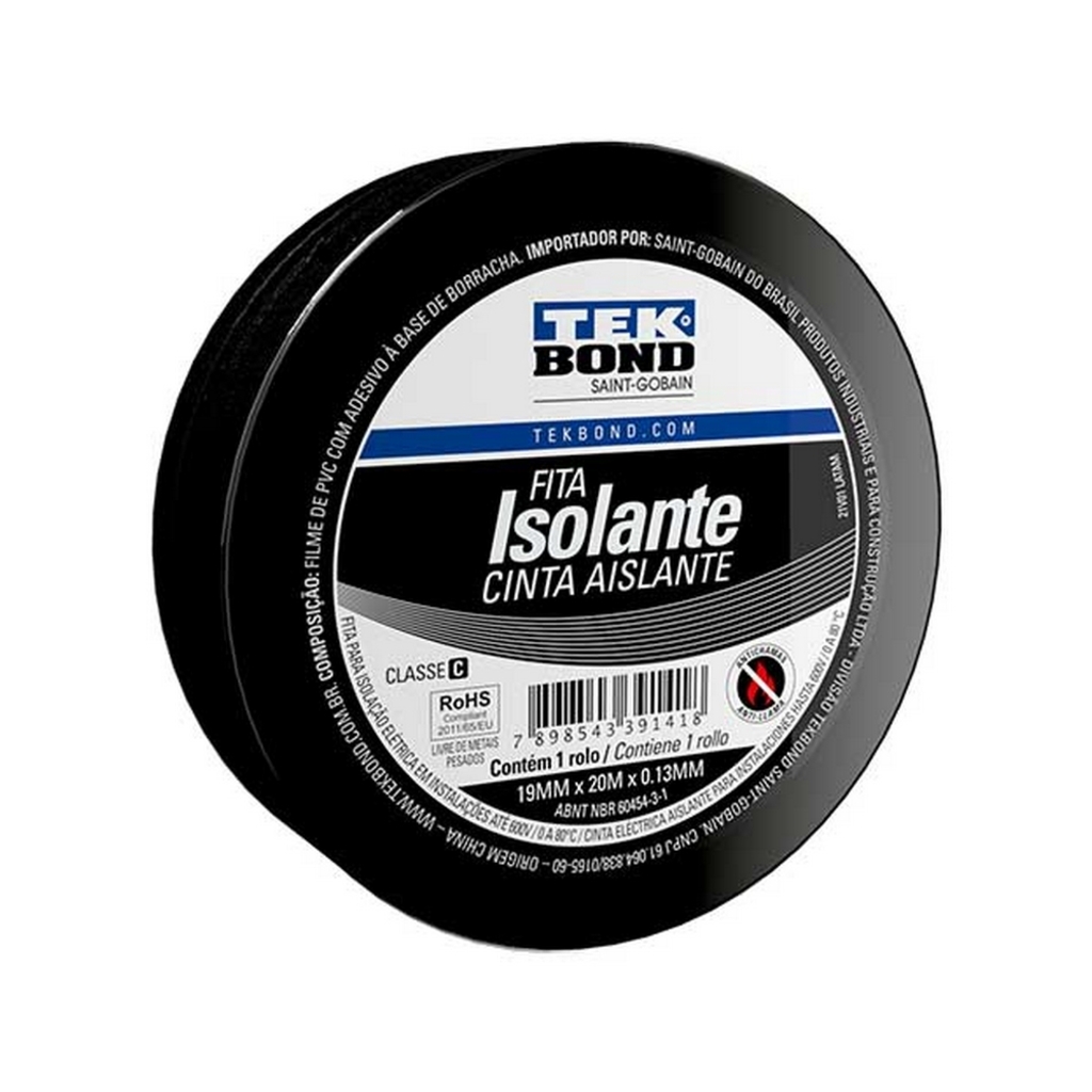 Fita Isolante Antichama Tekbond 20 Metros Preto - Unitário - 78072749345