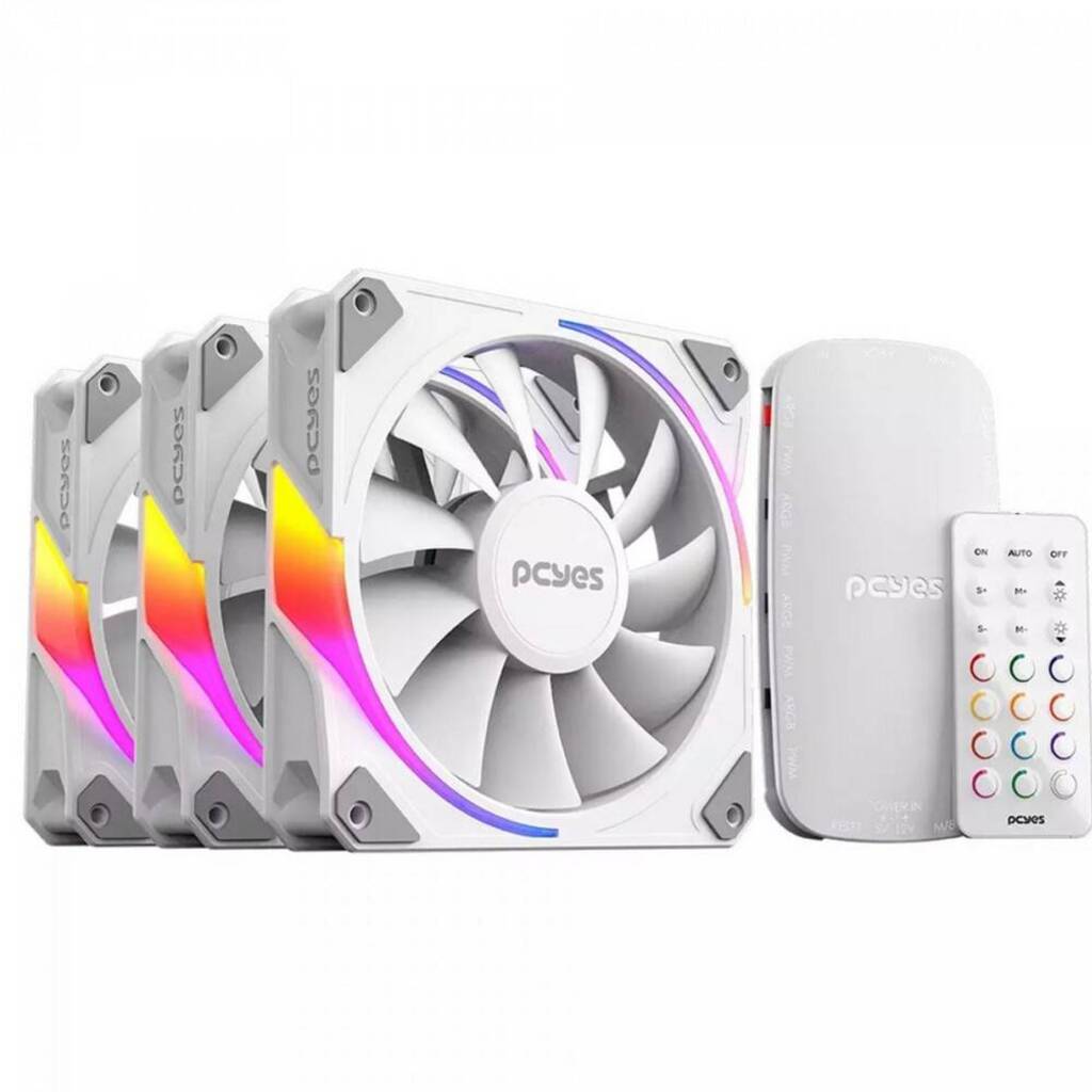 Kit Cooler 3 Fans ARGB Pcyes 120 x 120 x 25mm com Controle e Controladora K3ARGBSF3WGBR