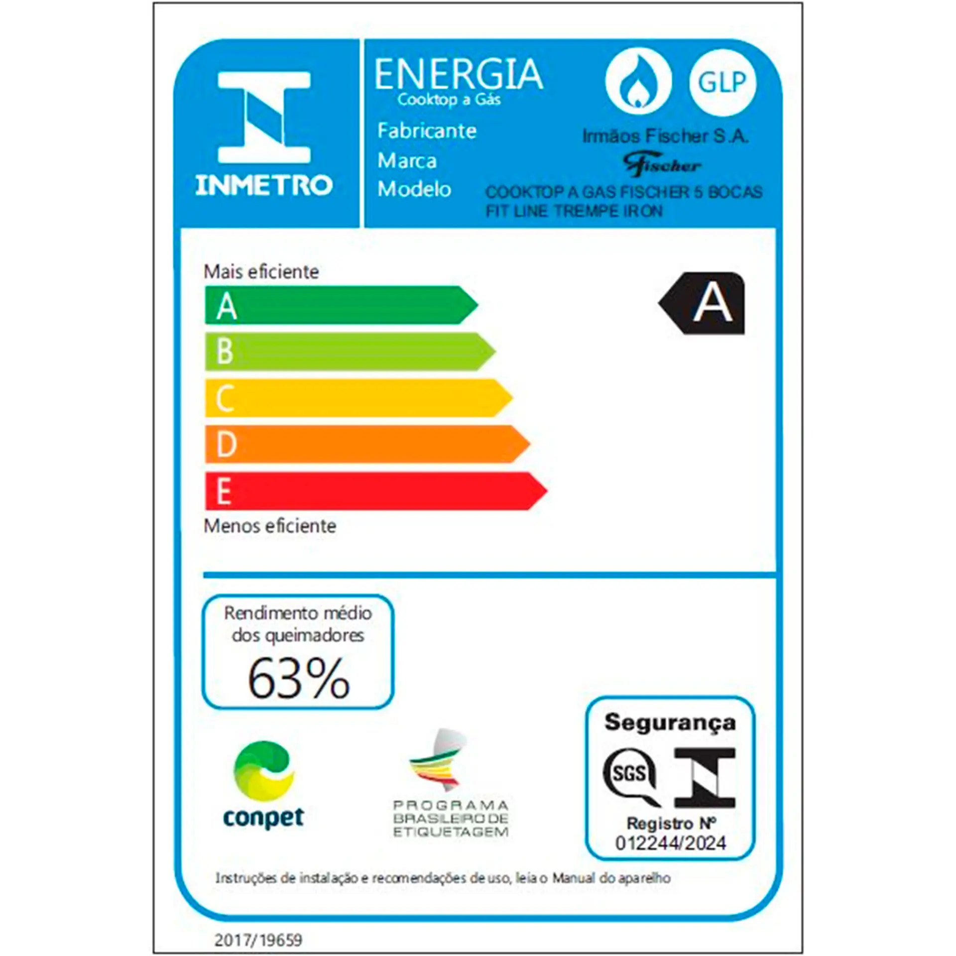 Cooktop a Gás Fischer Fit Line Iron 5 Bocas Superautomático Mesa de Vidro - Preto - Bivolt