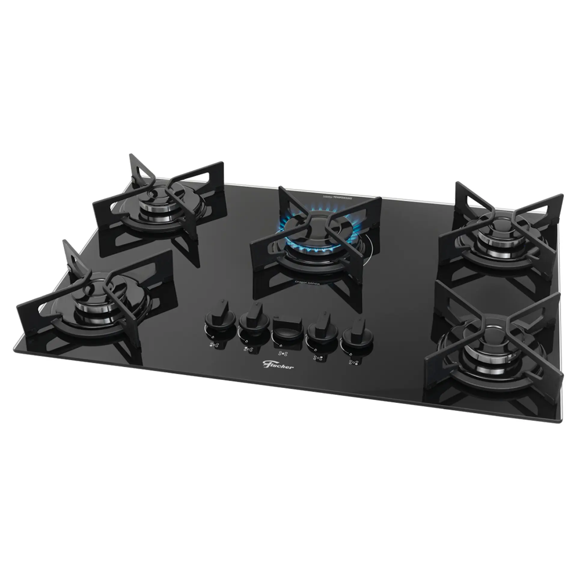 Cooktop a Gás Fischer Fit Line Iron 5 Bocas Superautomático Mesa de Vidro - Preto - Bivolt