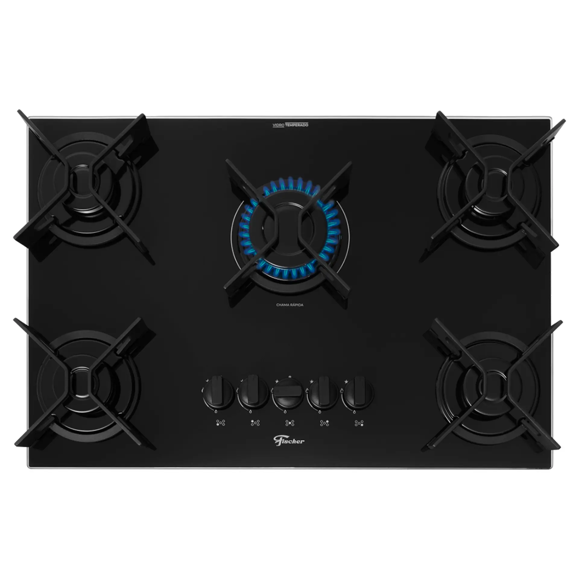 Cooktop a Gás Fischer Fit Line Iron 5 Bocas Superautomático Mesa de Vidro - Preto - Bivolt