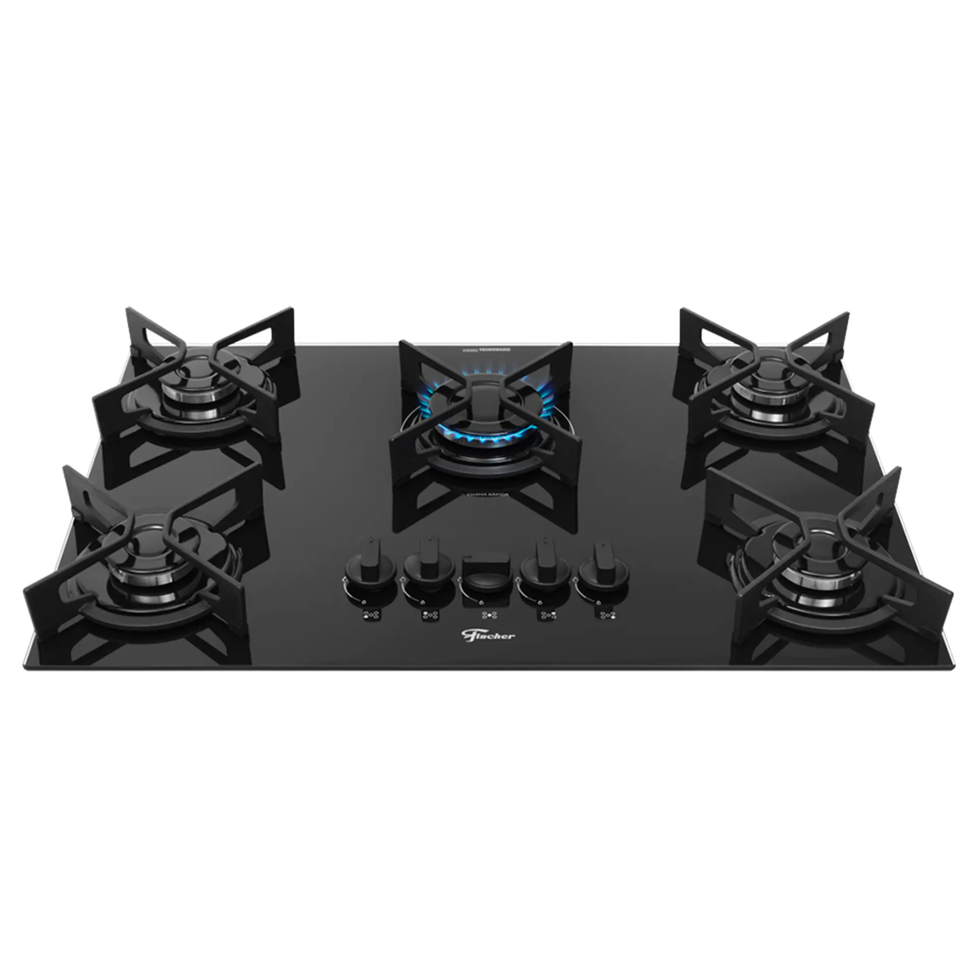 Cooktop a Gás Fischer Fit Line Iron 5 Bocas Superautomático Mesa de Vidro - Preto - Bivolt