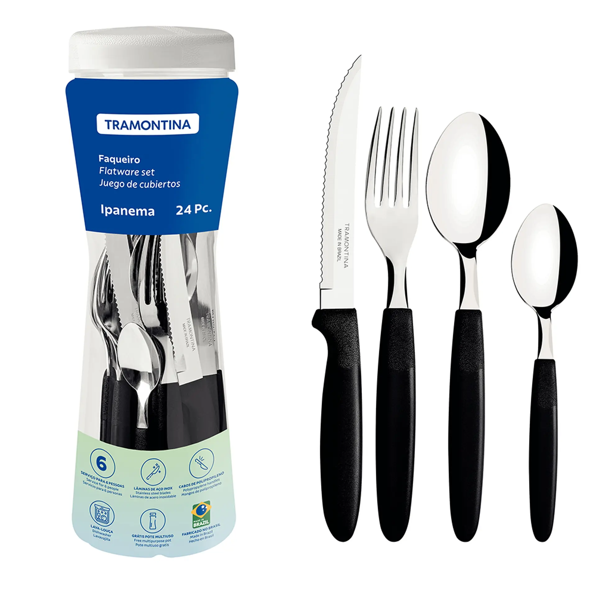 Faqueiro 24 Peças Tramontina Inox Ipanema - Preto