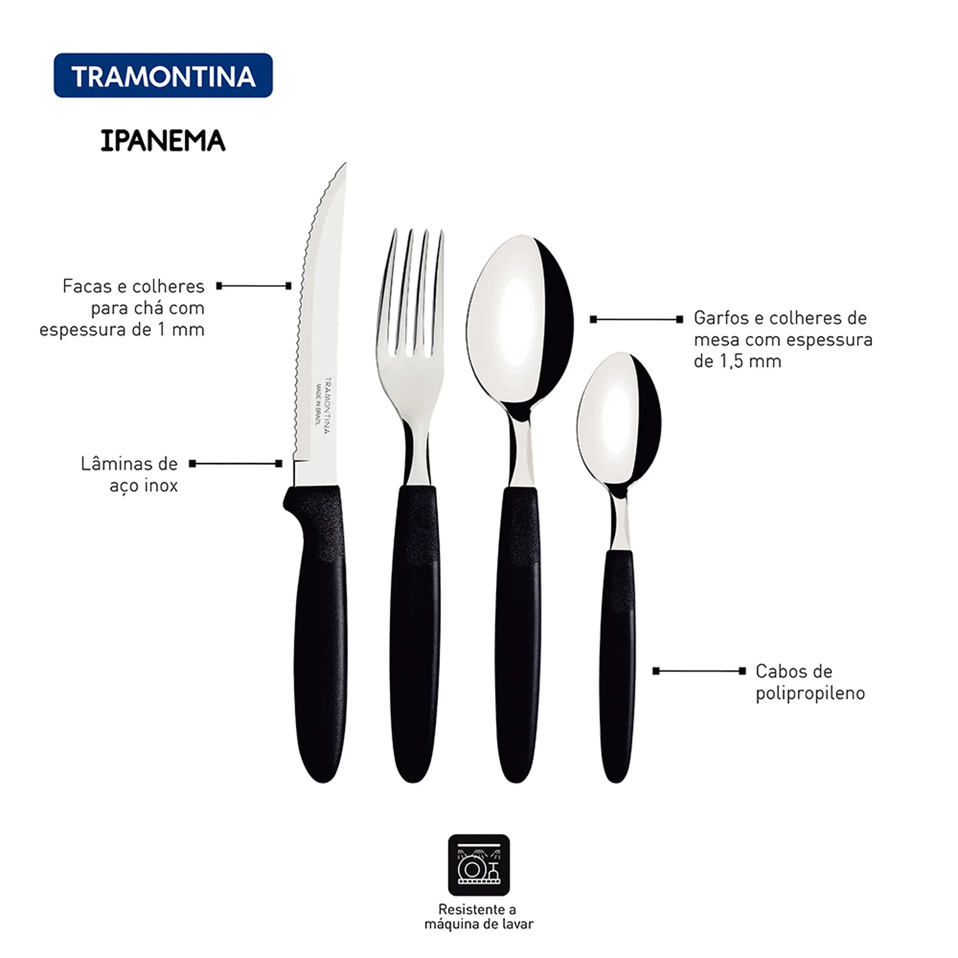 Faqueiro 24 Peças Tramontina Inox Ipanema - Preto