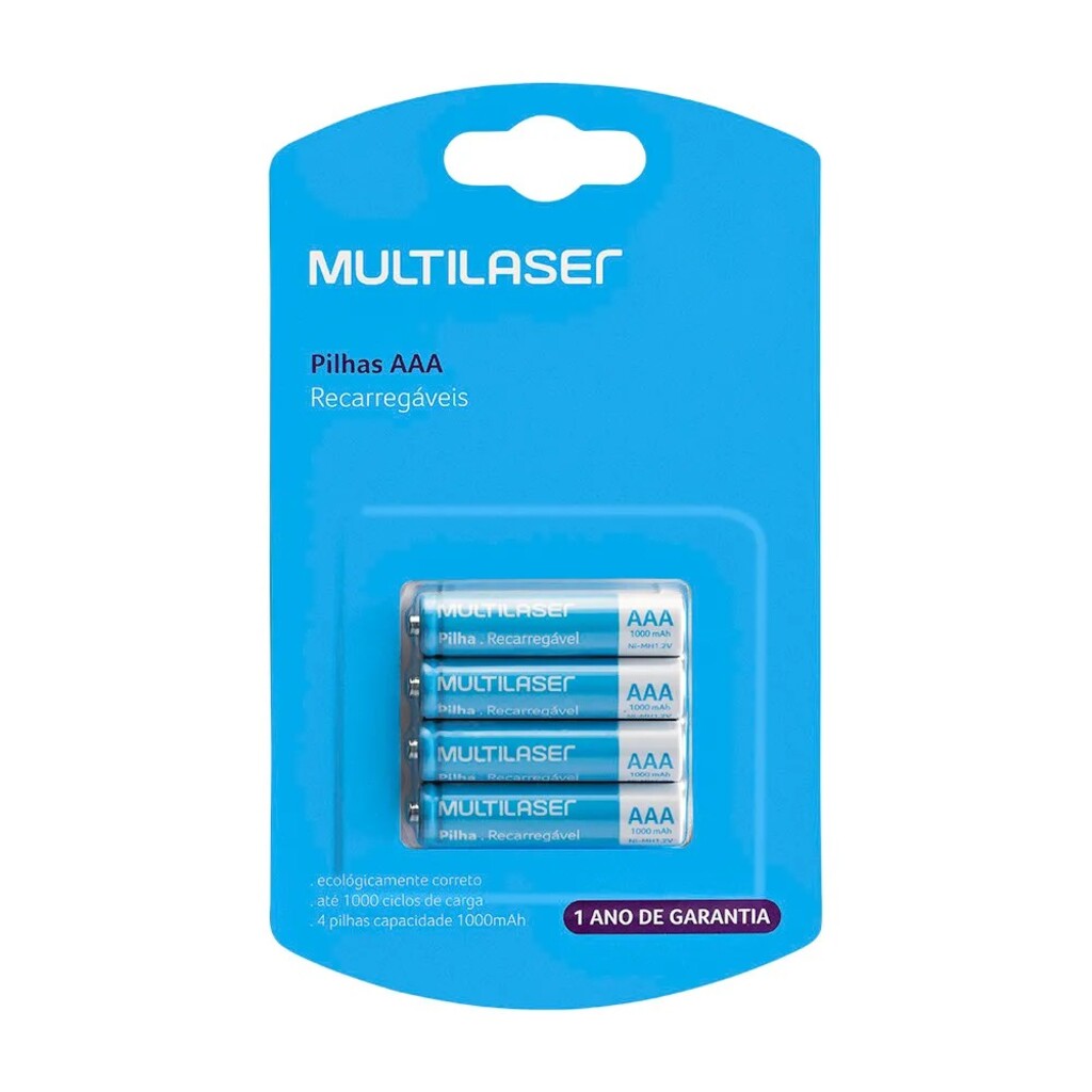 Pilha Recarregável AAA 1000MAH Multilaser CB050 - Blister com 4 Pilhas