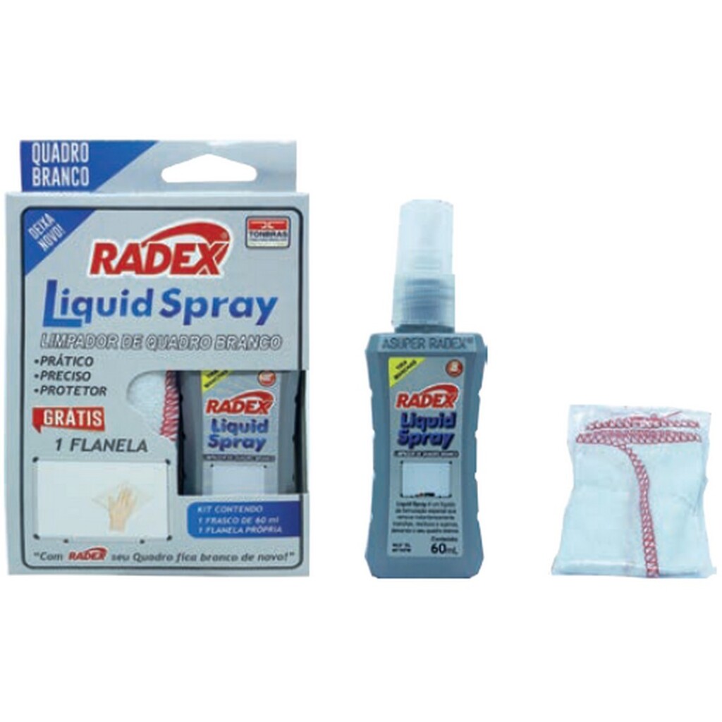 Spray Limpa Quadro Branco Líquido 60ml com Flanela Radex - 120