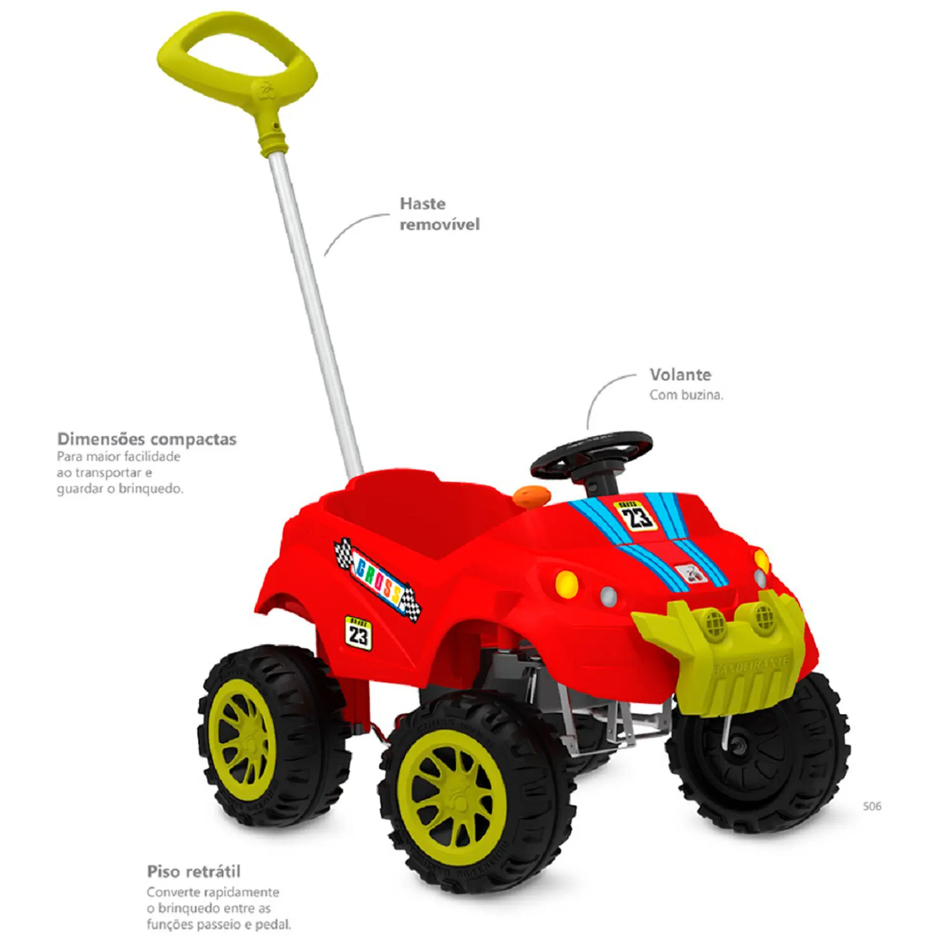 Carro de Passeio a Pedal Infantil Bandeirante BabyCross até 35 kg - Vermelho