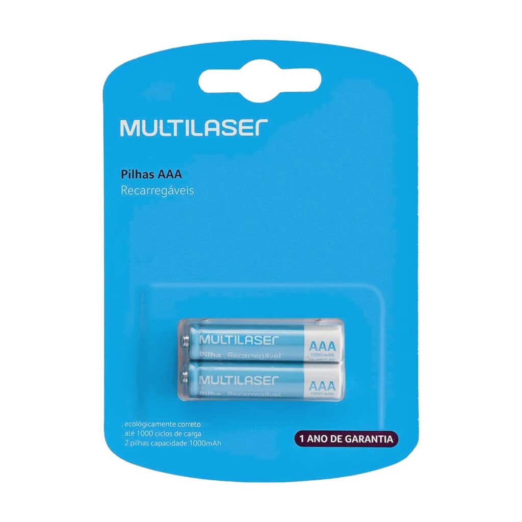 Pilha Recarregável AAA 1000MAH Multilaser CB051- Blister com 2 Pilhas