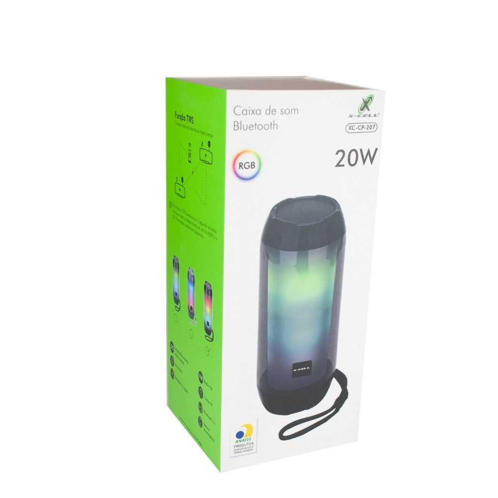 Caixa de Som Portátil RGB X-Cell 20W Bluetooth USB FM TF TWS XCCP207