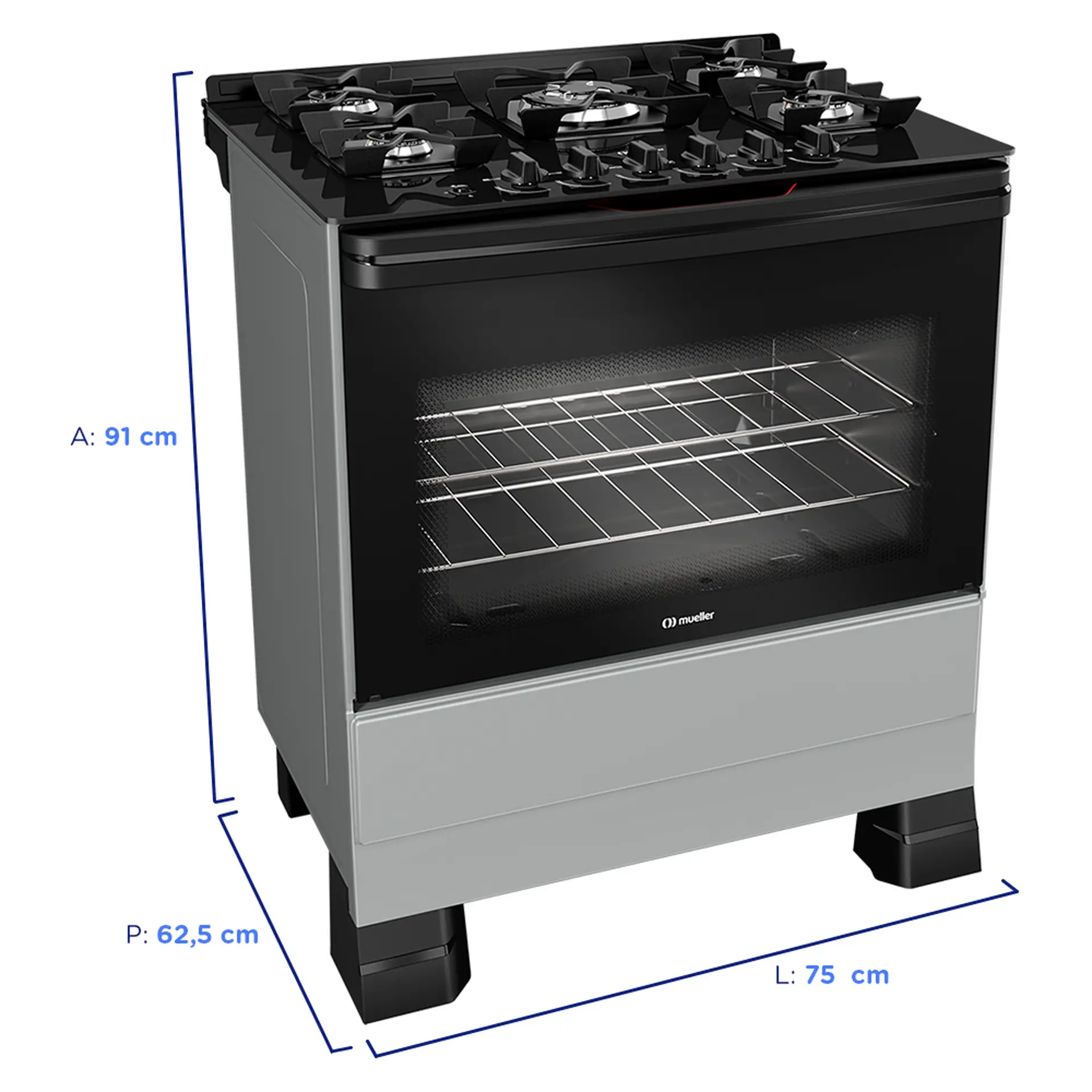 Fogão Mueller MFV5BF 5 Bocas Automático Mesa de Vidro Forno Total Clean - Titanium - Bivolt