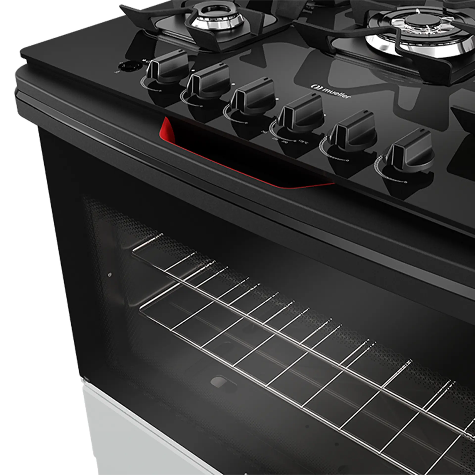 Fogão Mueller MFV5BF 5 Bocas Automático Mesa de Vidro Forno Total Clean - Titanium - Bivolt