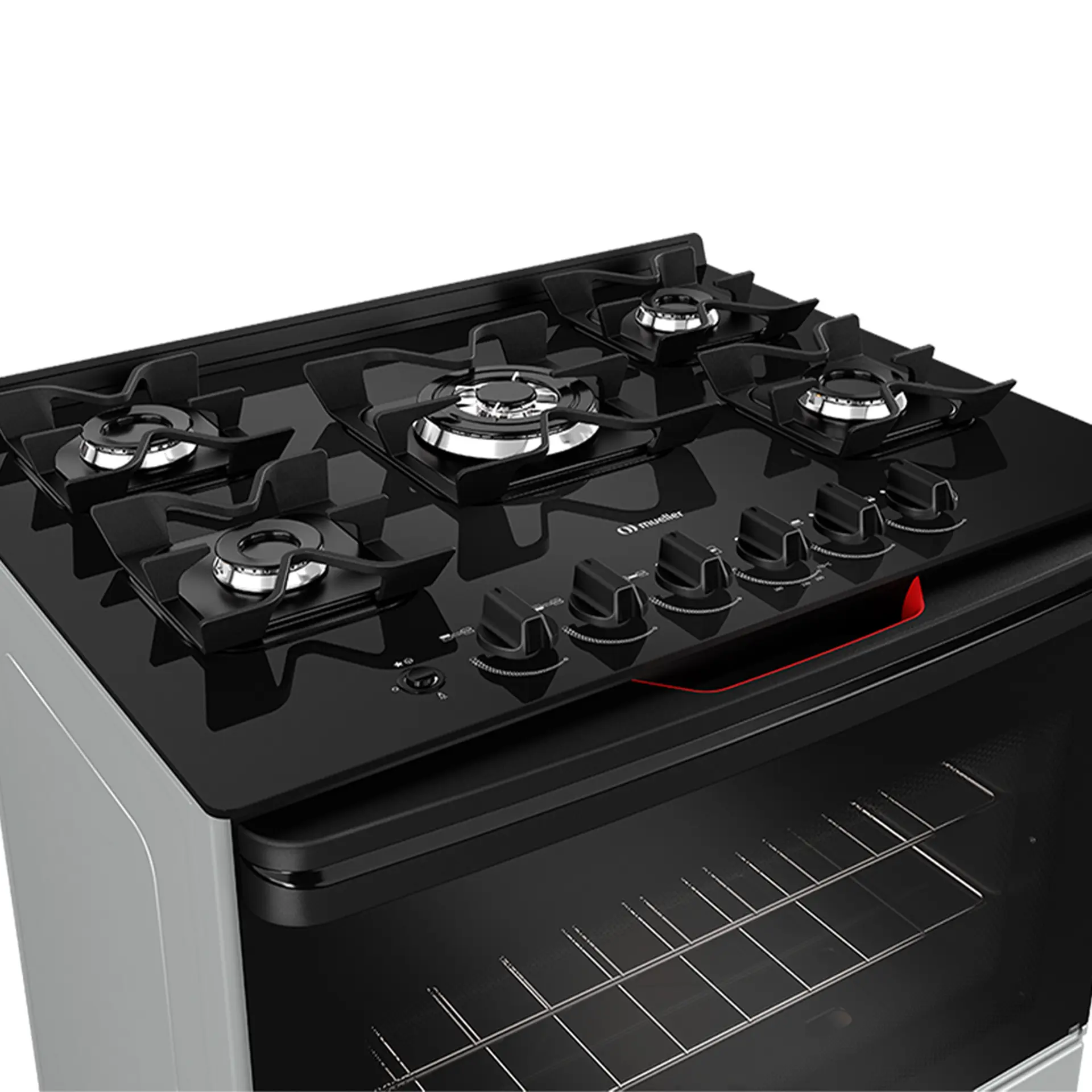 Fogão Mueller MFV5BF 5 Bocas Automático Mesa de Vidro Forno Total Clean - Titanium - Bivolt
