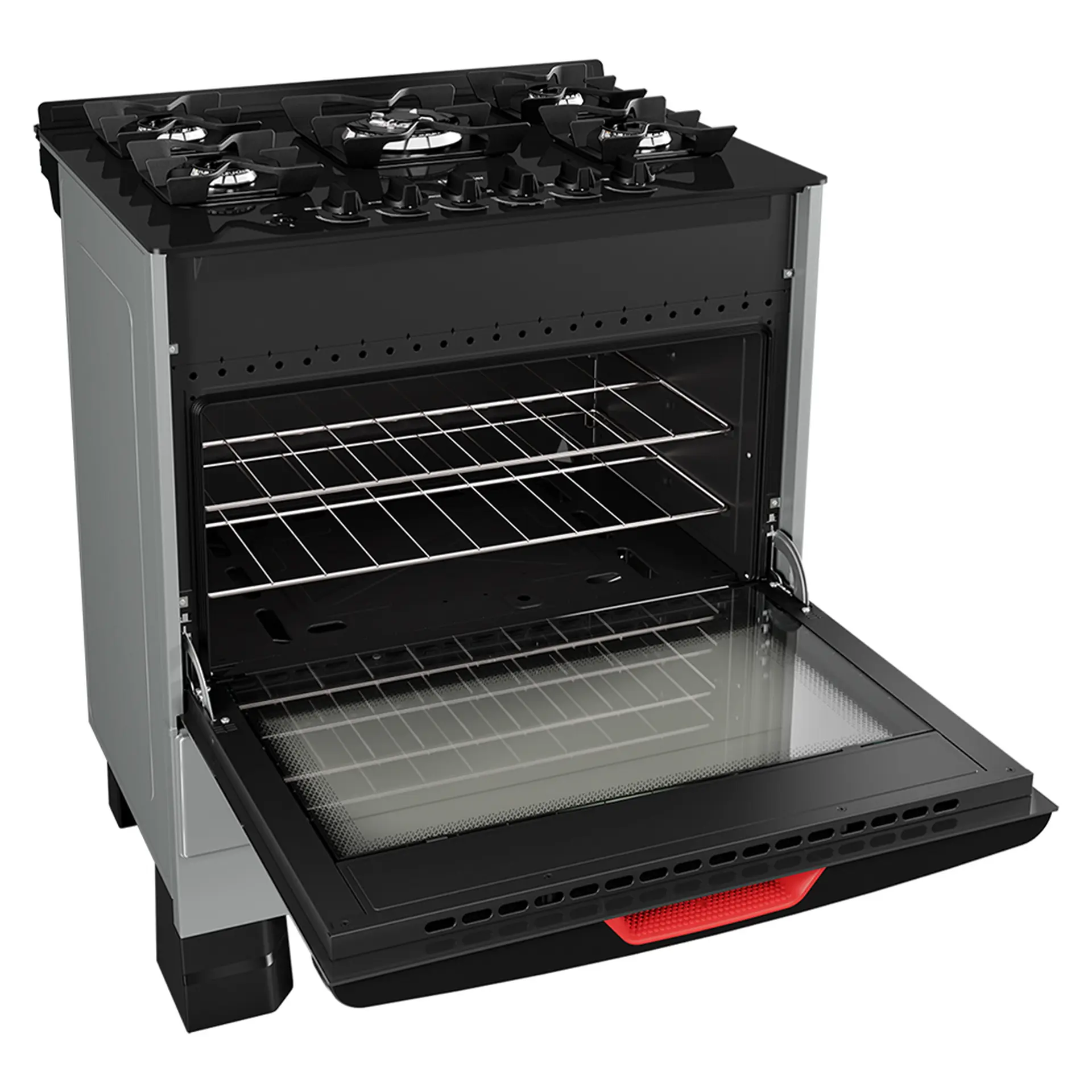 Fogão Mueller MFV5BF 5 Bocas Automático Mesa de Vidro Forno Total Clean - Titanium - Bivolt