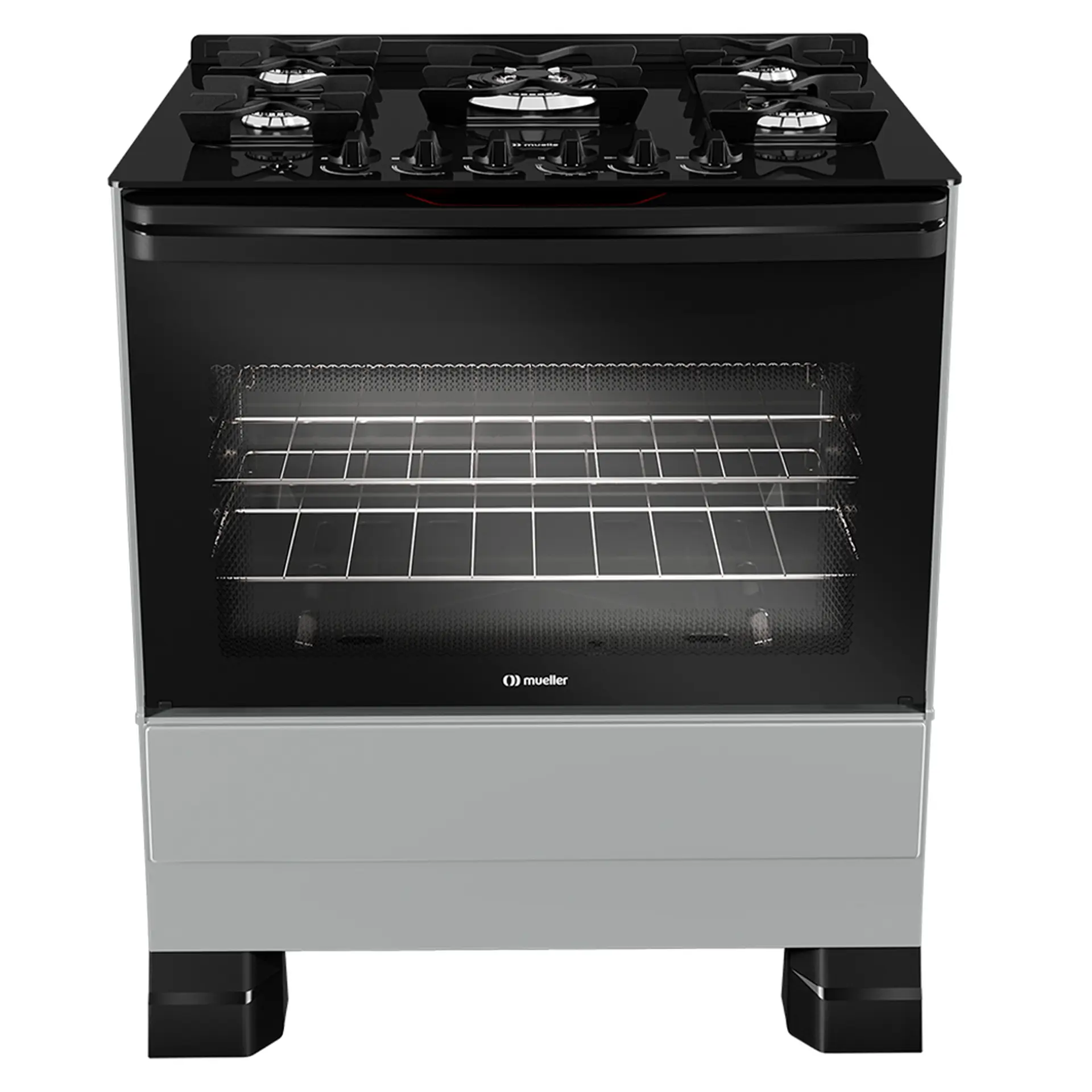 Fogão Mueller MFV5BF 5 Bocas Automático Mesa de Vidro Forno Total Clean - Titanium - Bivolt
