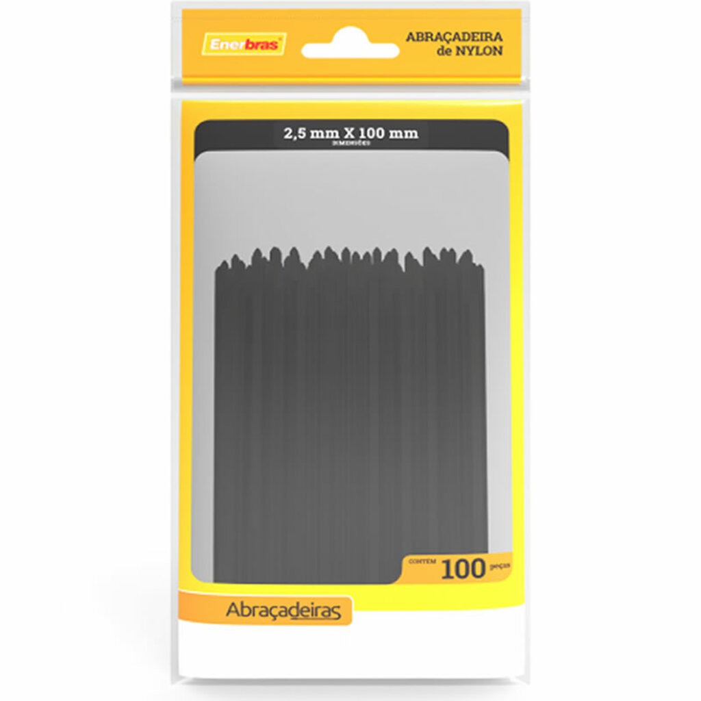 Abraçadeira Plástica Enerbras 2,5 x 100mm Preto A25-E100P - Pacote com 100 Unidades