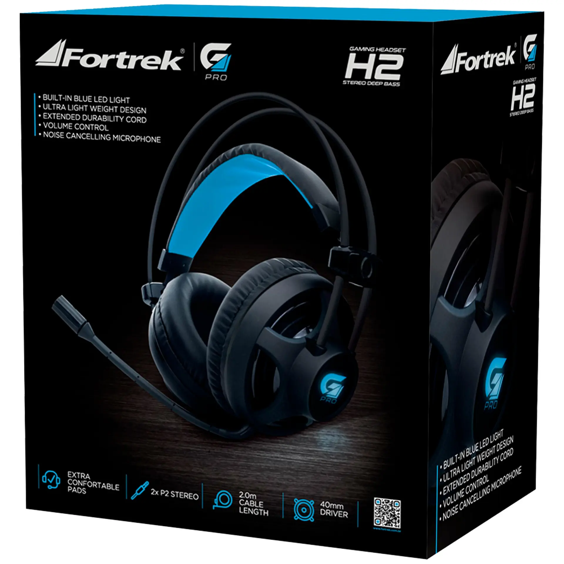 Headset Gamer Fortrek Pro H2 com Fio Isolamento Acústico LED - Preto
