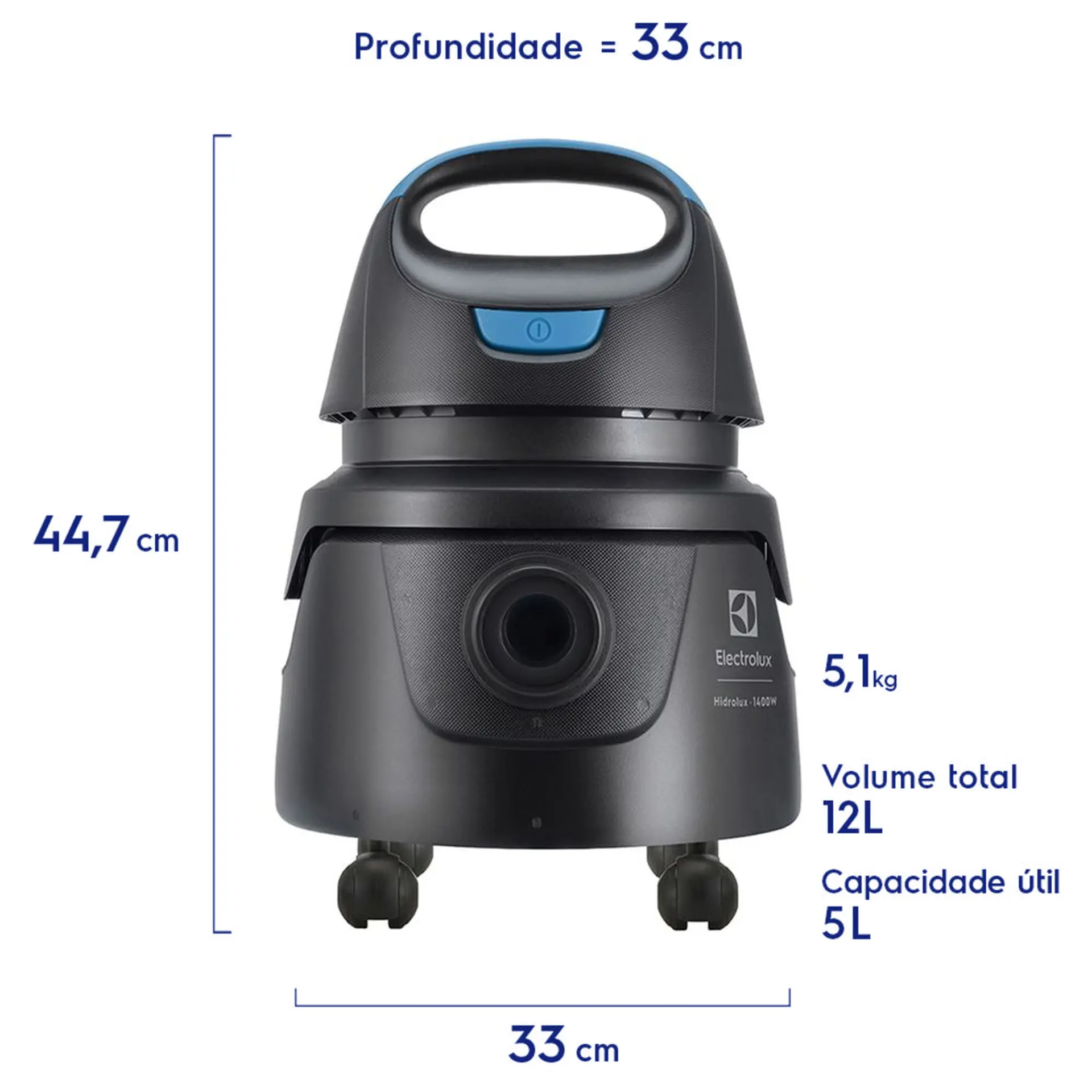 Aspirador Água e Pó Electrolux Hidrolux 1400W 5L Rodas 360º AWD01 - Preto - 110 Volts