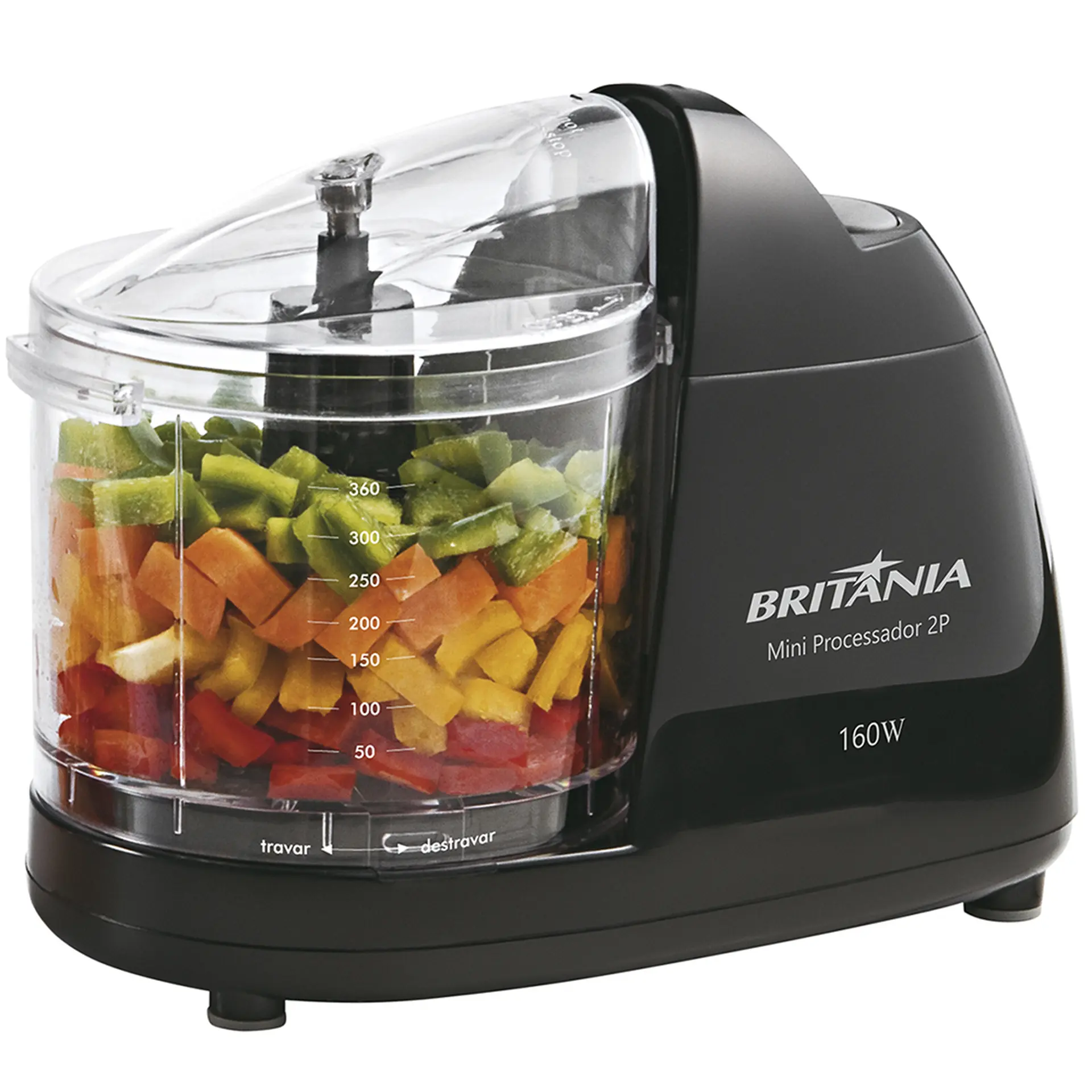Mini Processador de Alimentos 360 ml Britânia Pulsar 2P 160W - Preto - 110 Volts