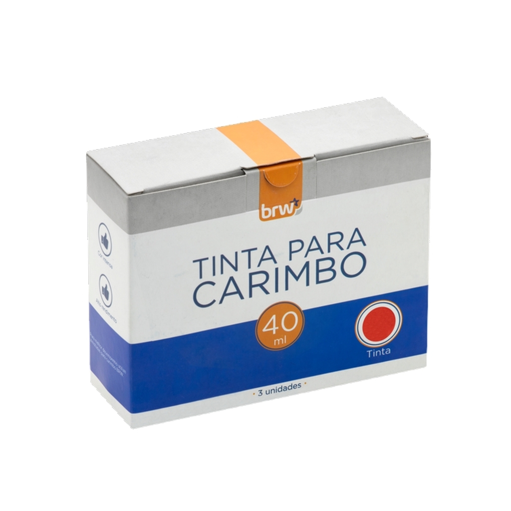 Tinta para Carimbo 40ml Caixa com 3 Unidades Vermelho - Brw - CB1003