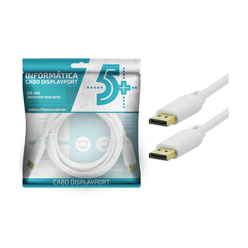 Cabo Displayport Macho 3m Branco 5+ 0187494