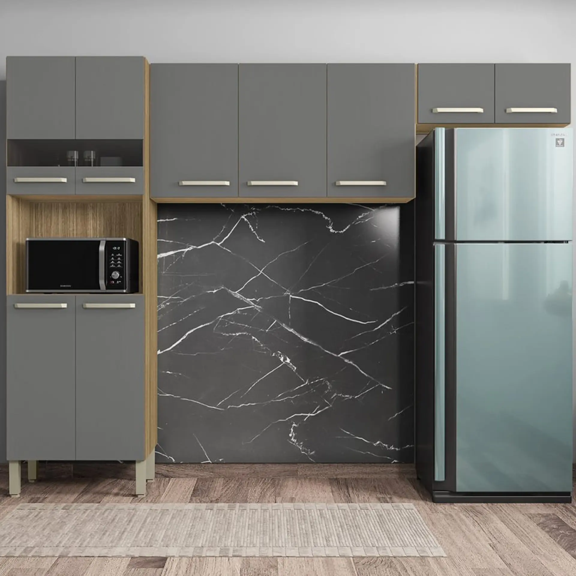 Cozinha Compacta 9 Portas Versalhes Kit's Paraná - Freijo gris