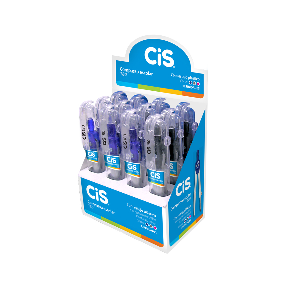Compasso Escolar CIS 180 Graus em Metal Sortido