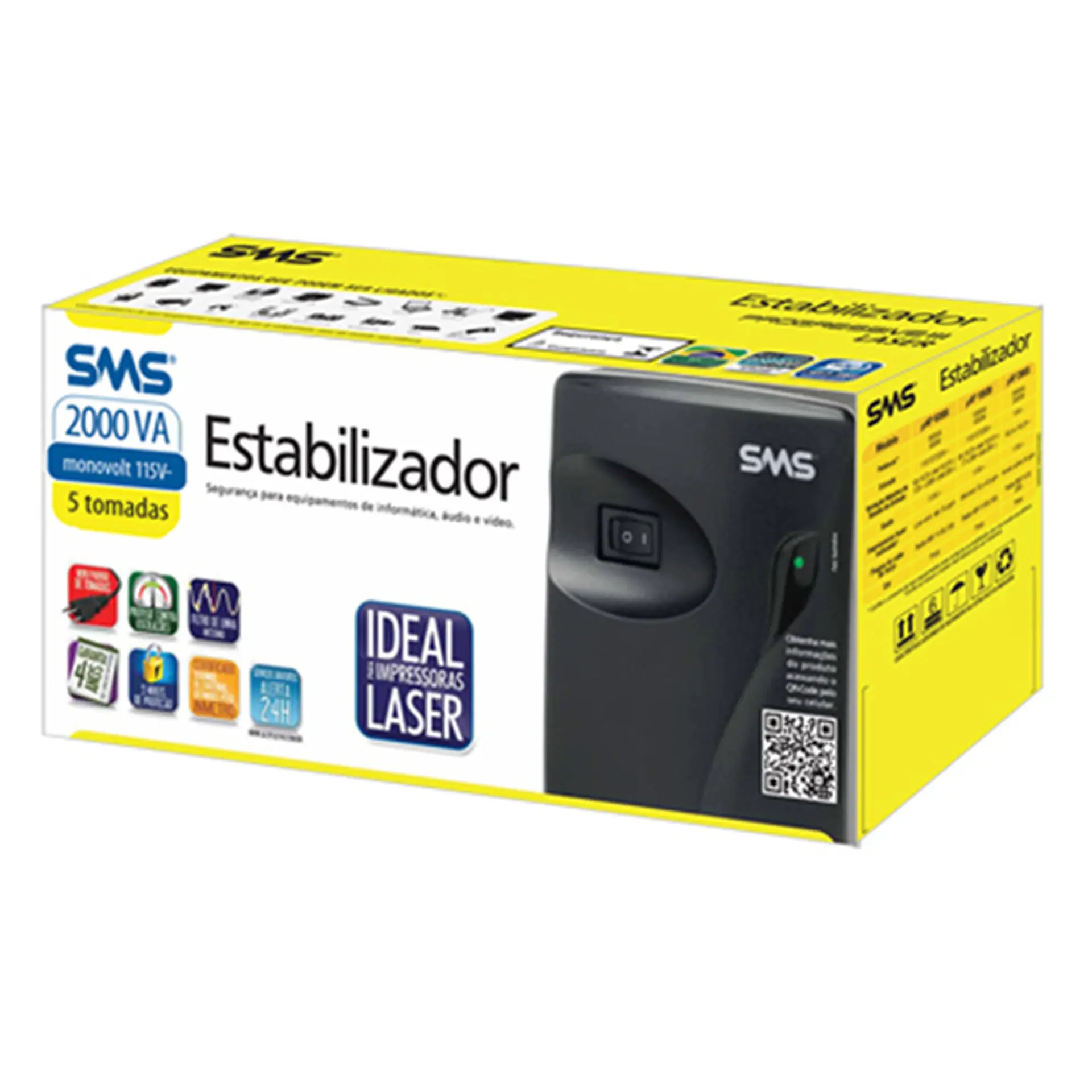Estabilizador SMS Progressive III 2000VA 5 tomadas Fusível Rearmável 16217 - Preto - 110 Volts