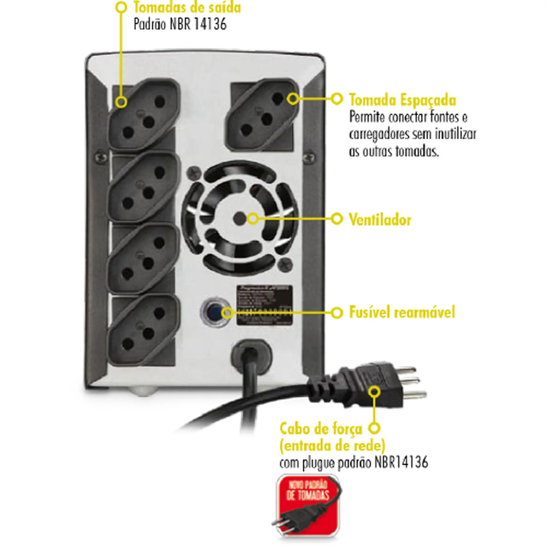 Estabilizador SMS Progressive III 2000VA 5 tomadas Fusível Rearmável 16217 - Preto - 110 Volts