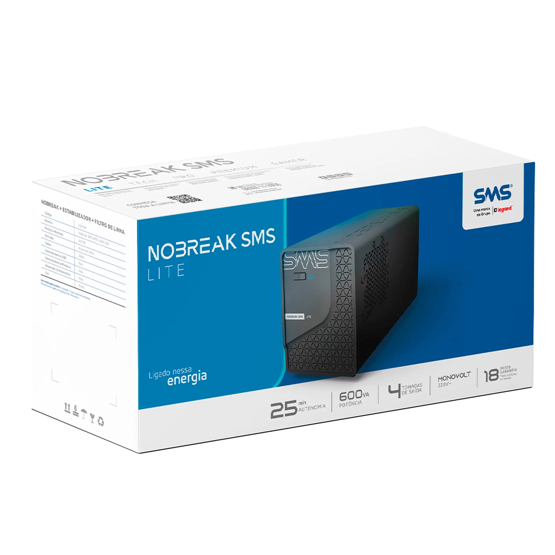 Nobreak SMS TECH 700BI 700VA 6 Tomadas 0029301 - Preto - Bivolt