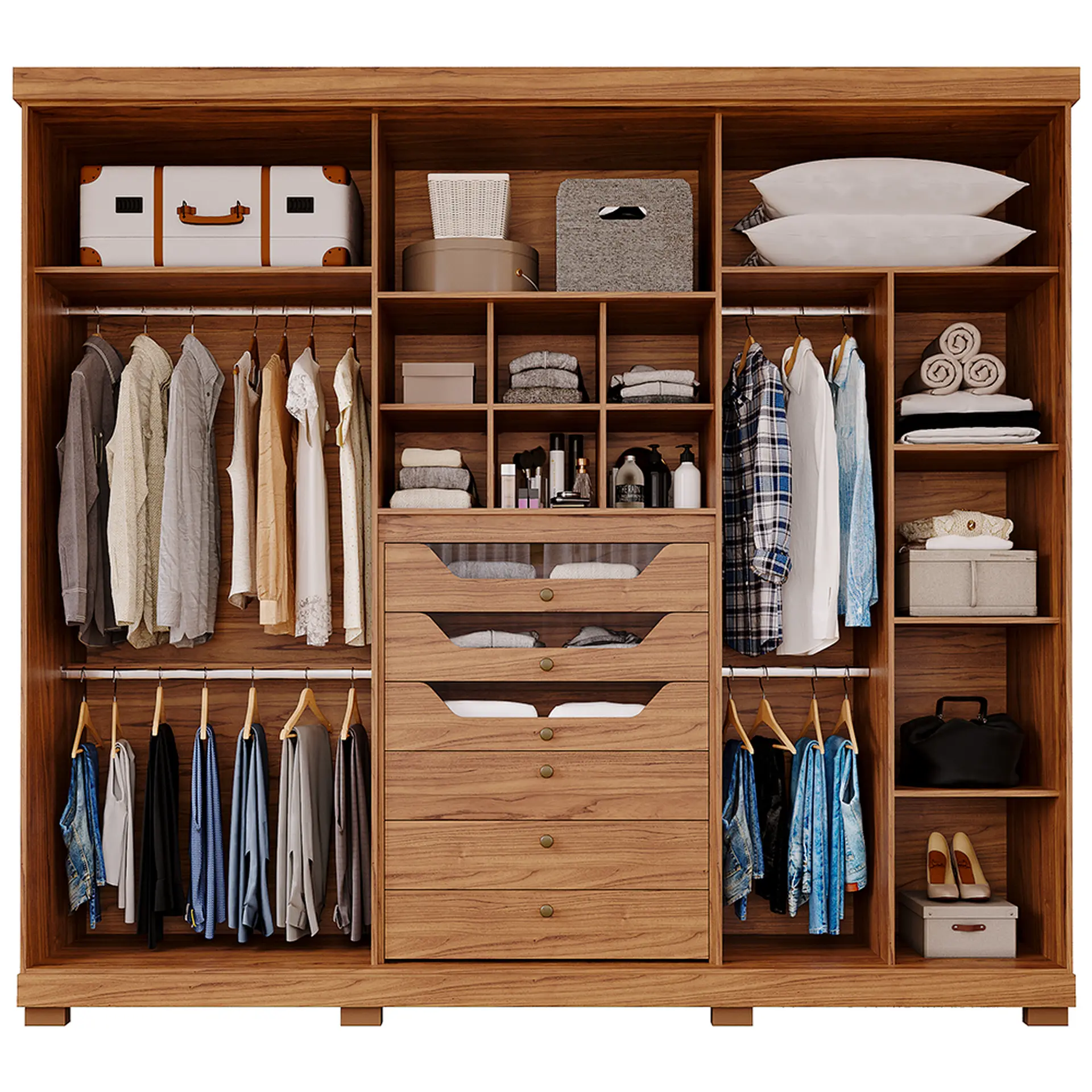 Guarda-Roupa Casal 6 Portas Bater 6 Gavetas MDF Guarapari Panan Roupeiro - Cinamomo/ Off white