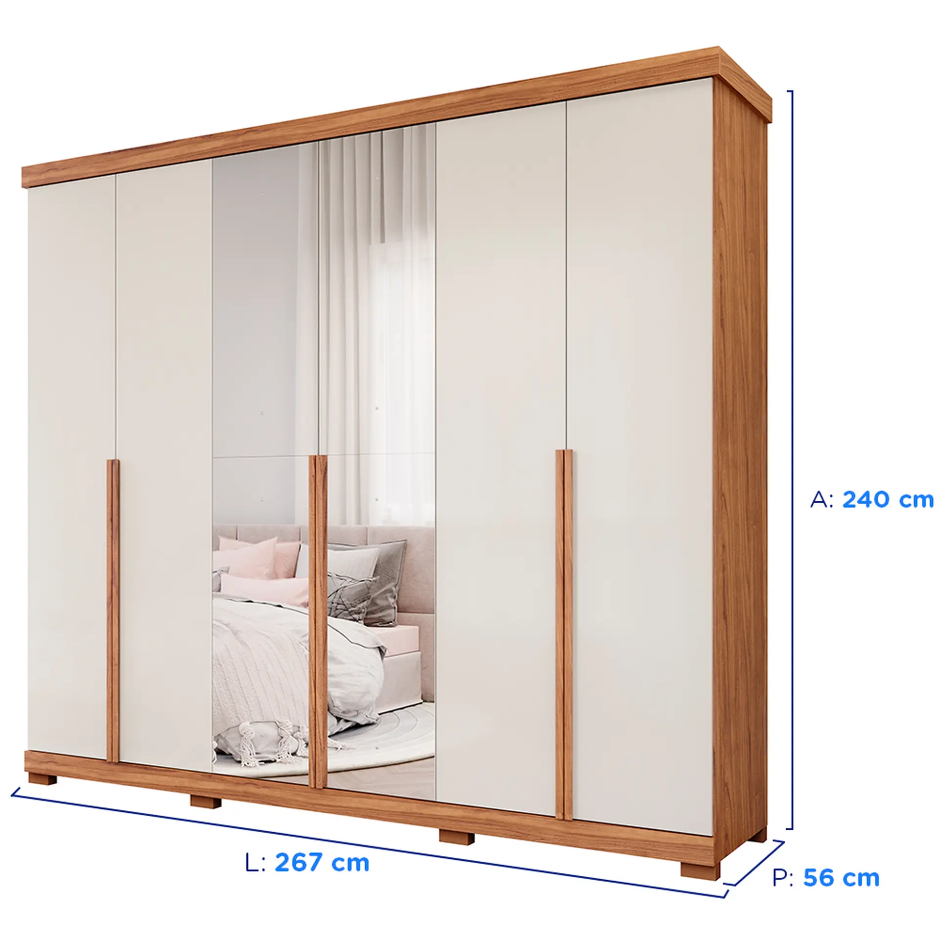 Guarda-Roupa Casal 6 Portas Bater 6 Gavetas MDF Guarapari Panan Roupeiro - Cinamomo/ Off white