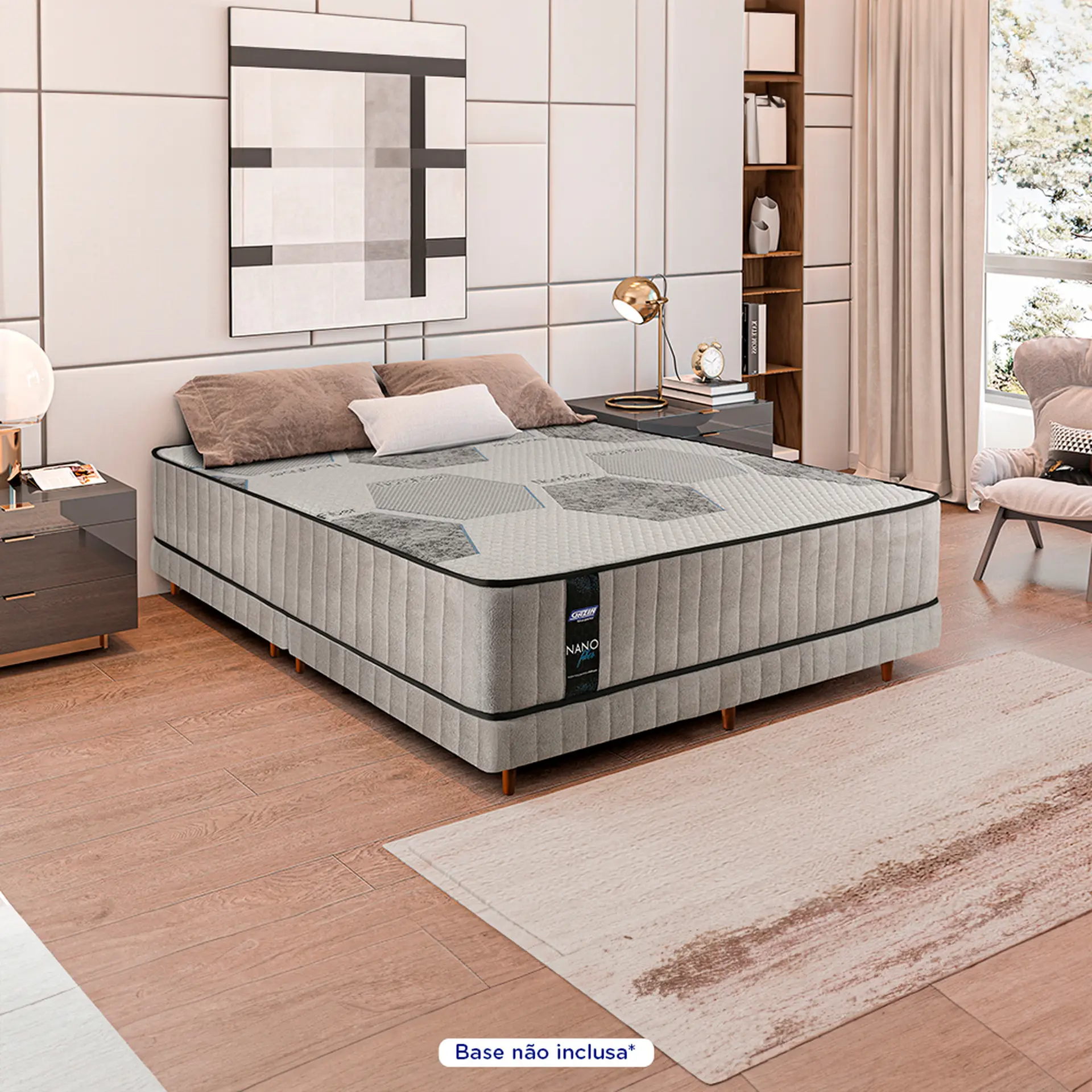 Colchão Queen Size Molas Ensacadas Gazin Nanofiber 158x198 - Cinza Claro