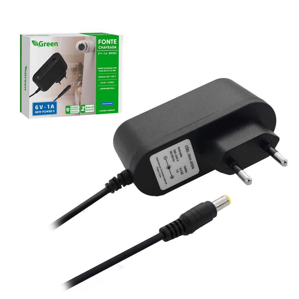 Fonte Chaveada 6V 1A Plug 5,5mm x 2,1mm Bivolt Green 0446104